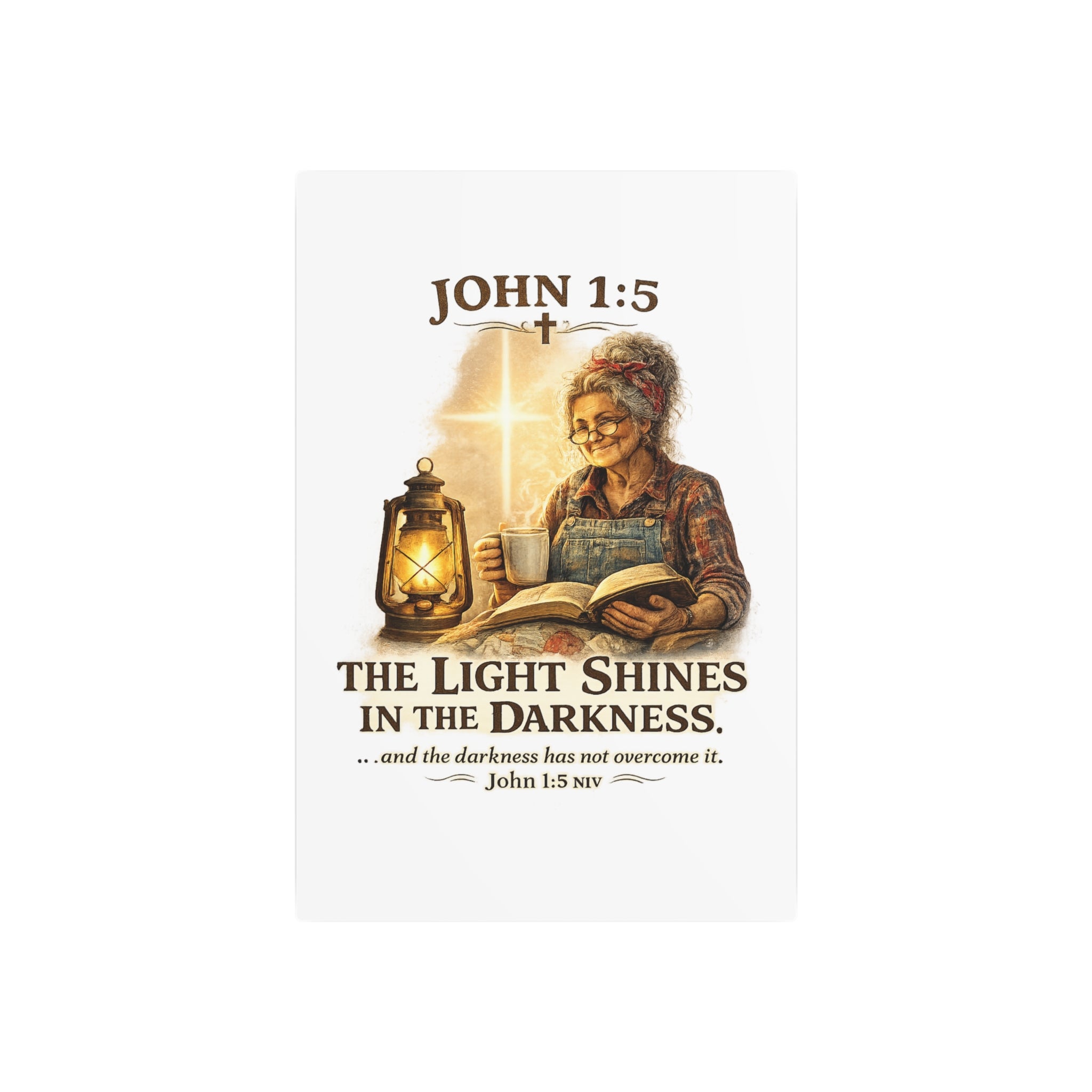 Metal Sign – John 1:5 "The Light Shines in the Darkness" Inspirational Christian Wall Art