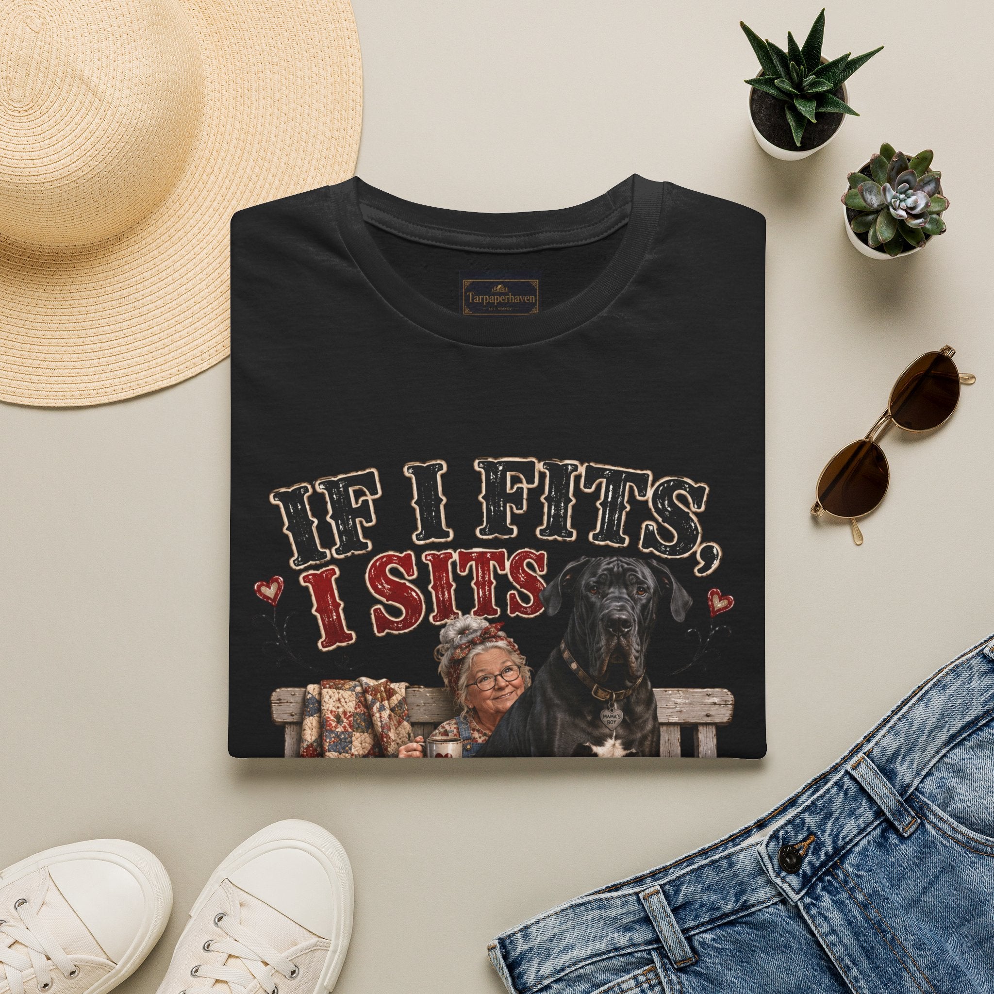 If I Fits, I Sits T-Shirt — Funny Great Dane Lover Graphic Tee