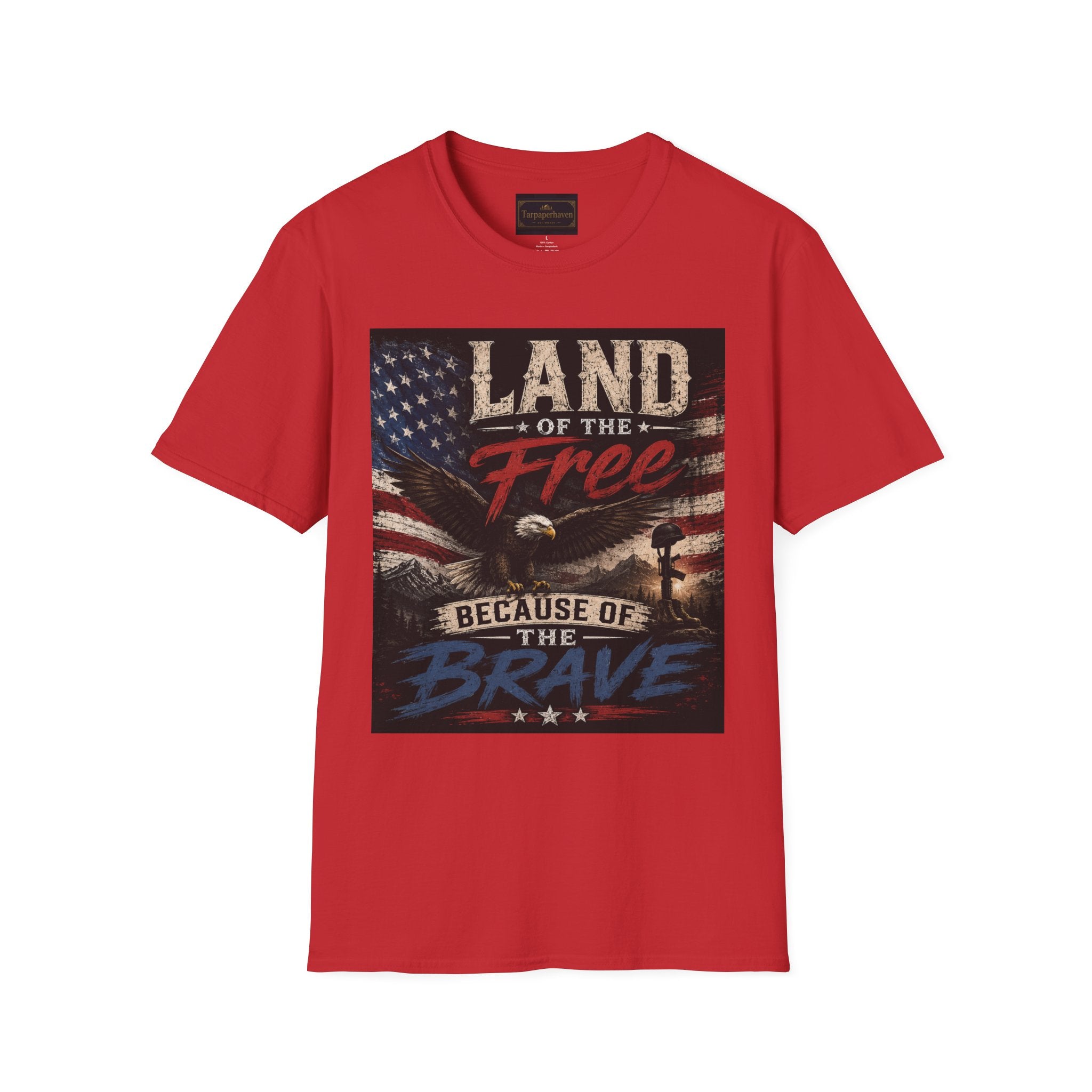 Land of the Free T‑Shirt — Vintage American Flag & Bald Eagle "Because of the Brave"