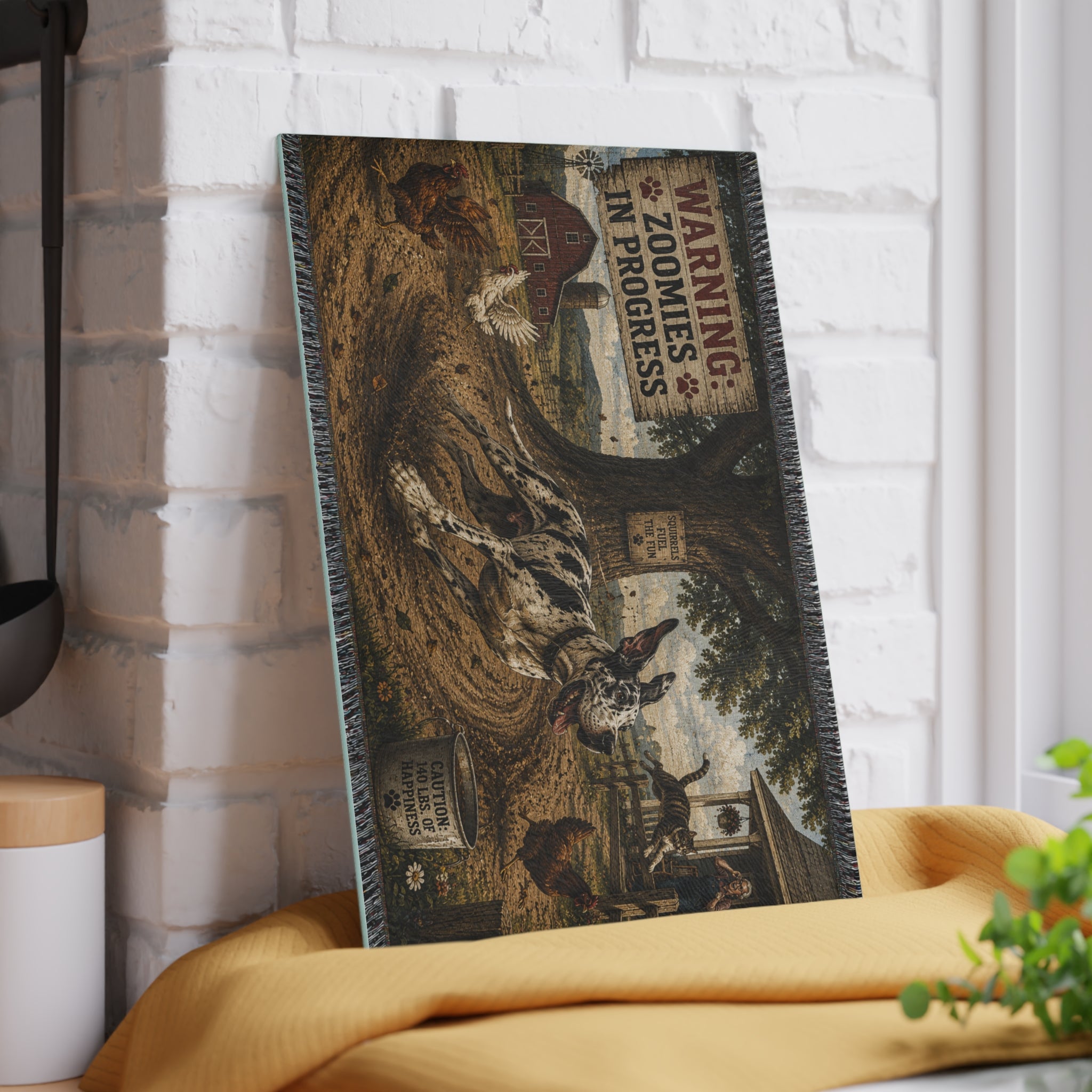Glass Cutting Board - "Warning: Zoomies in Progress" Farm Dog Kitchen Decor