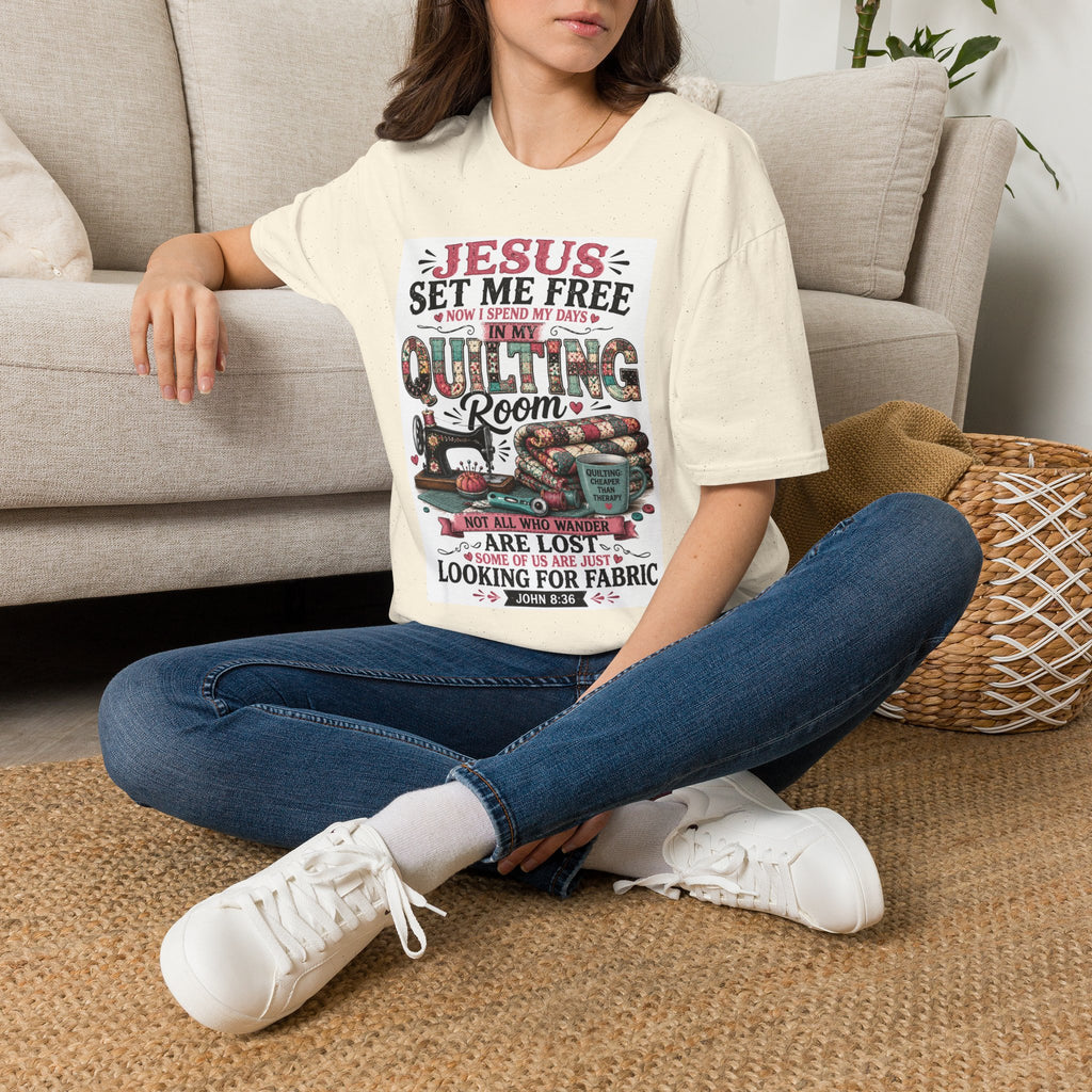 Quilting T-Shirt — "Jesus Set Me Free" Faithful Quilter Tee