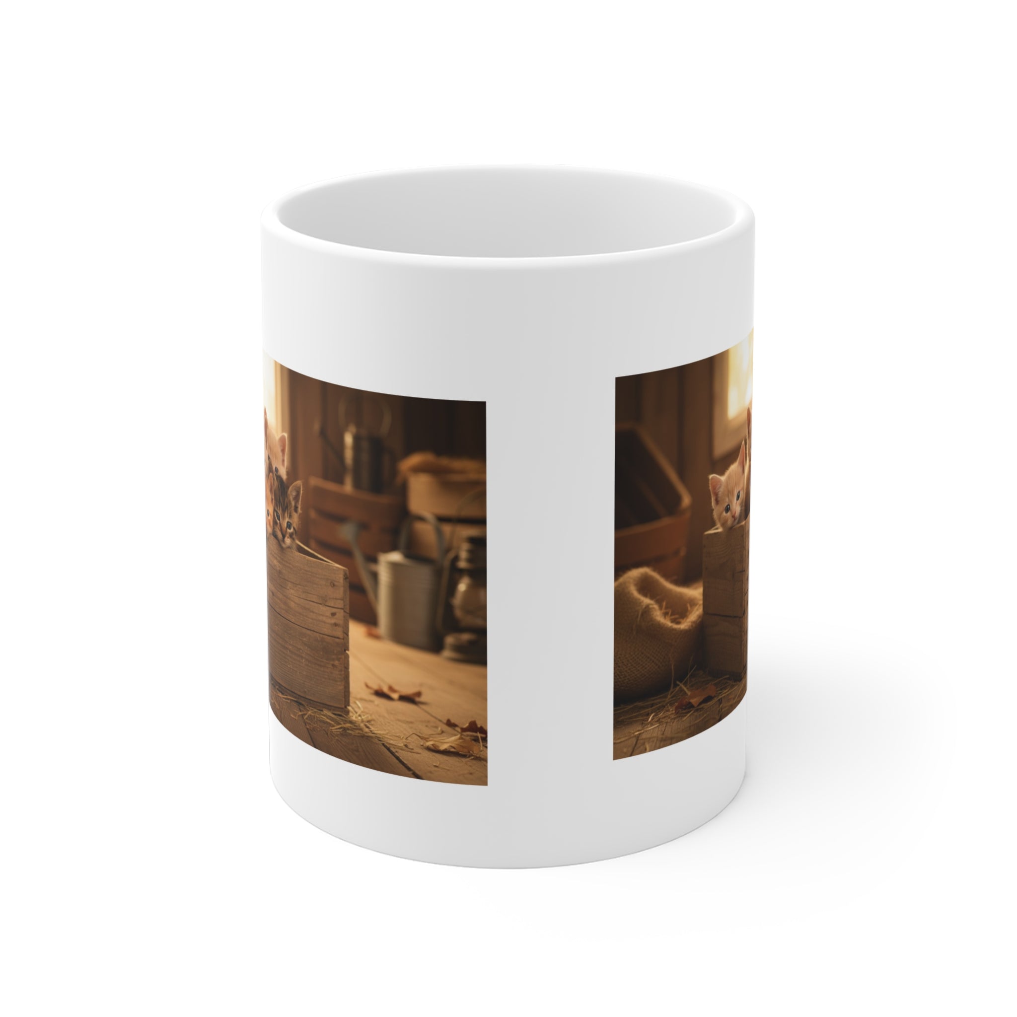 Kitten Box Ceramic Mug – Cute Rustic Cat Coffee Cup (11/15/20oz)