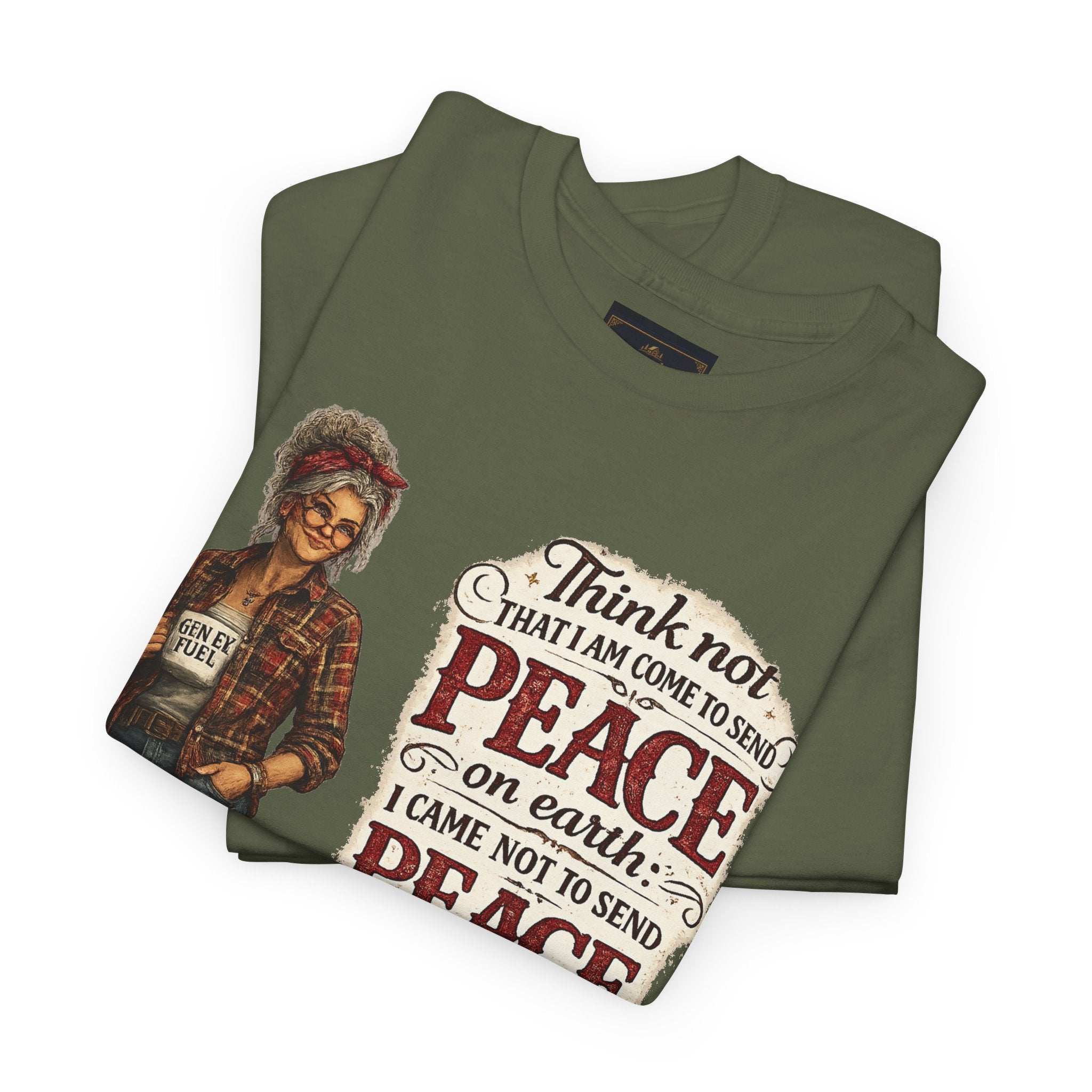 Christian Faith Tee — "I Come Not to Send Peace but a Sword" Matthew 10:34 Graphic Shirt