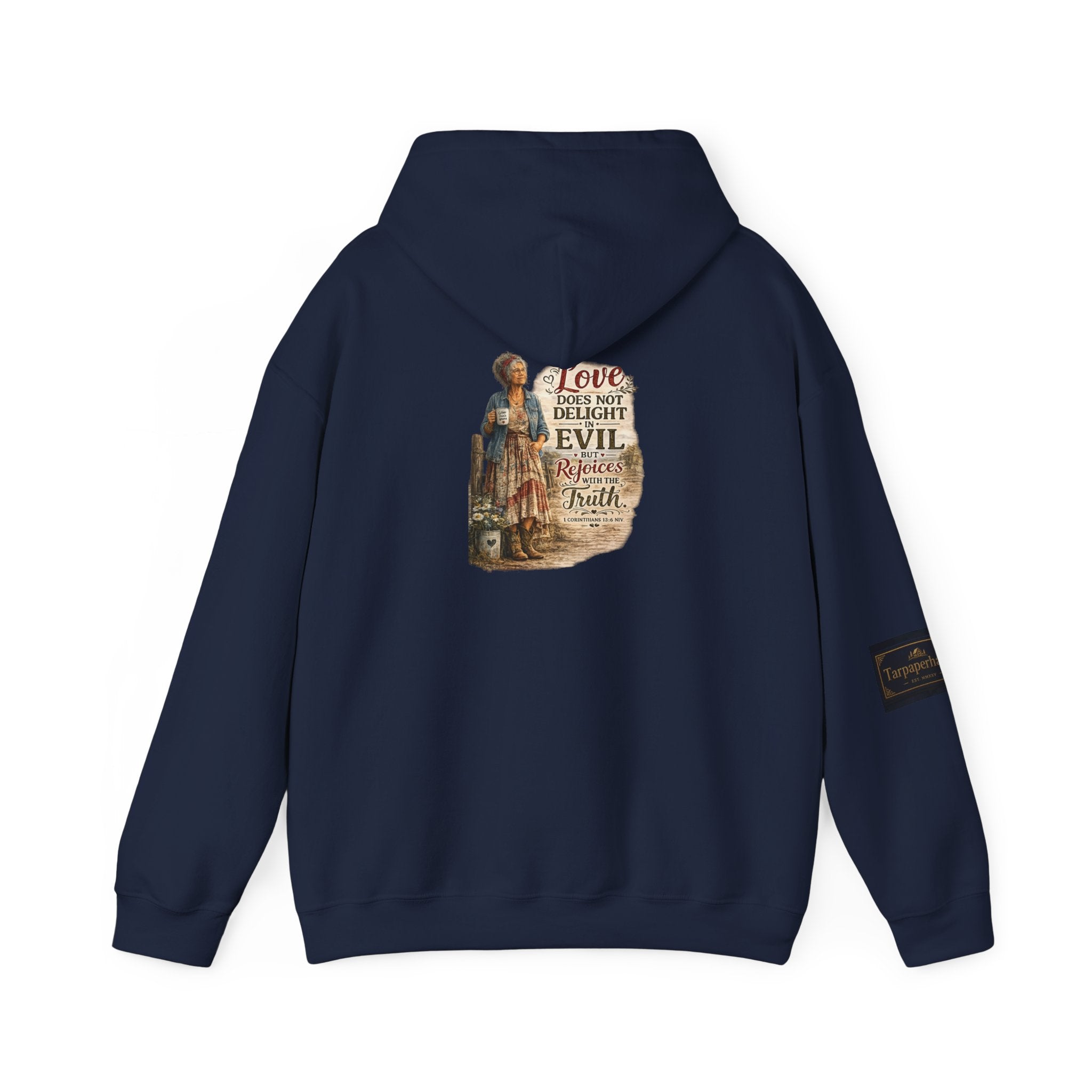 Christian Faith Hoodie - "Love Does Not Delight in Evil" Scripture Sweatshirt