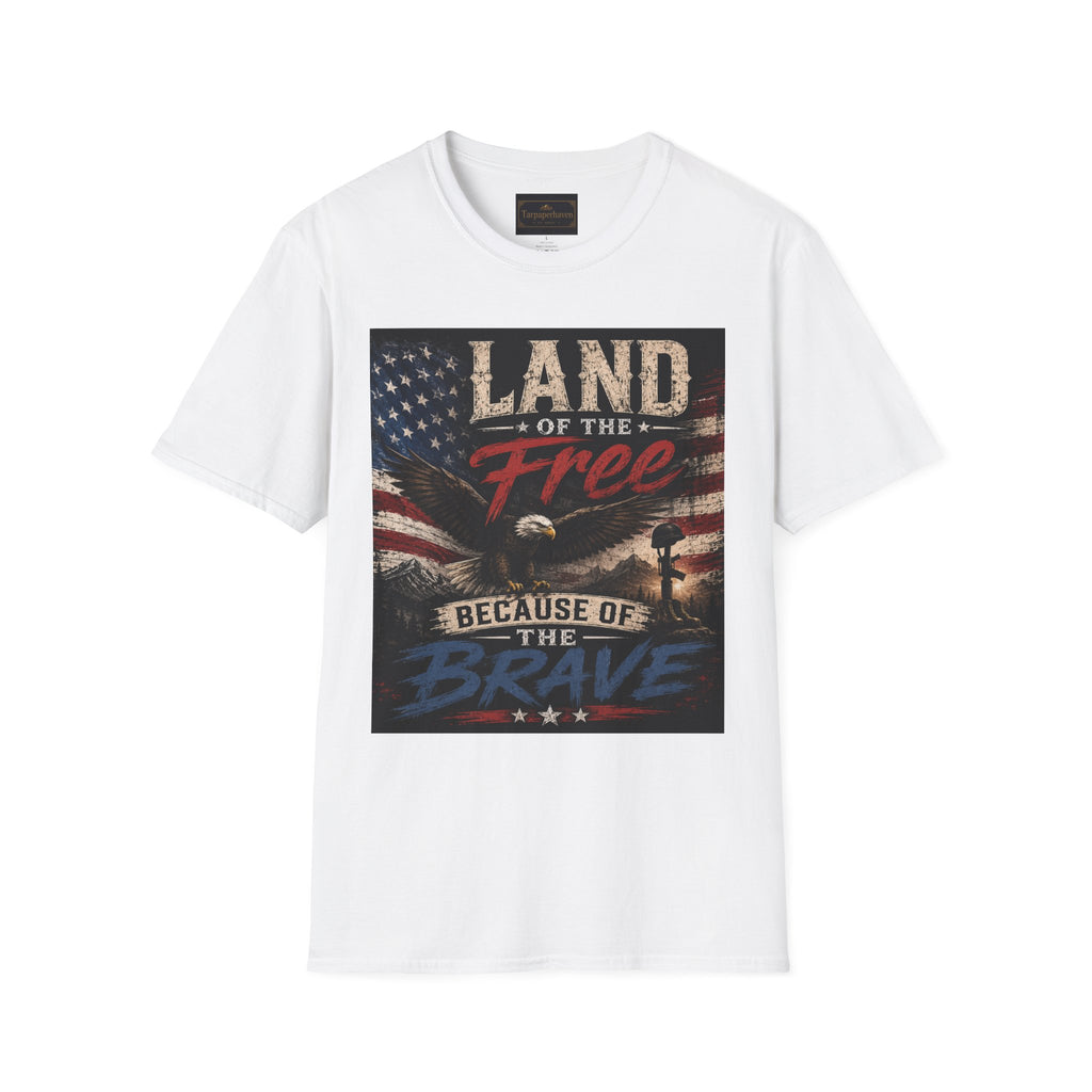 Land of the Free T‑Shirt — Vintage American Flag & Bald Eagle "Because of the Brave"