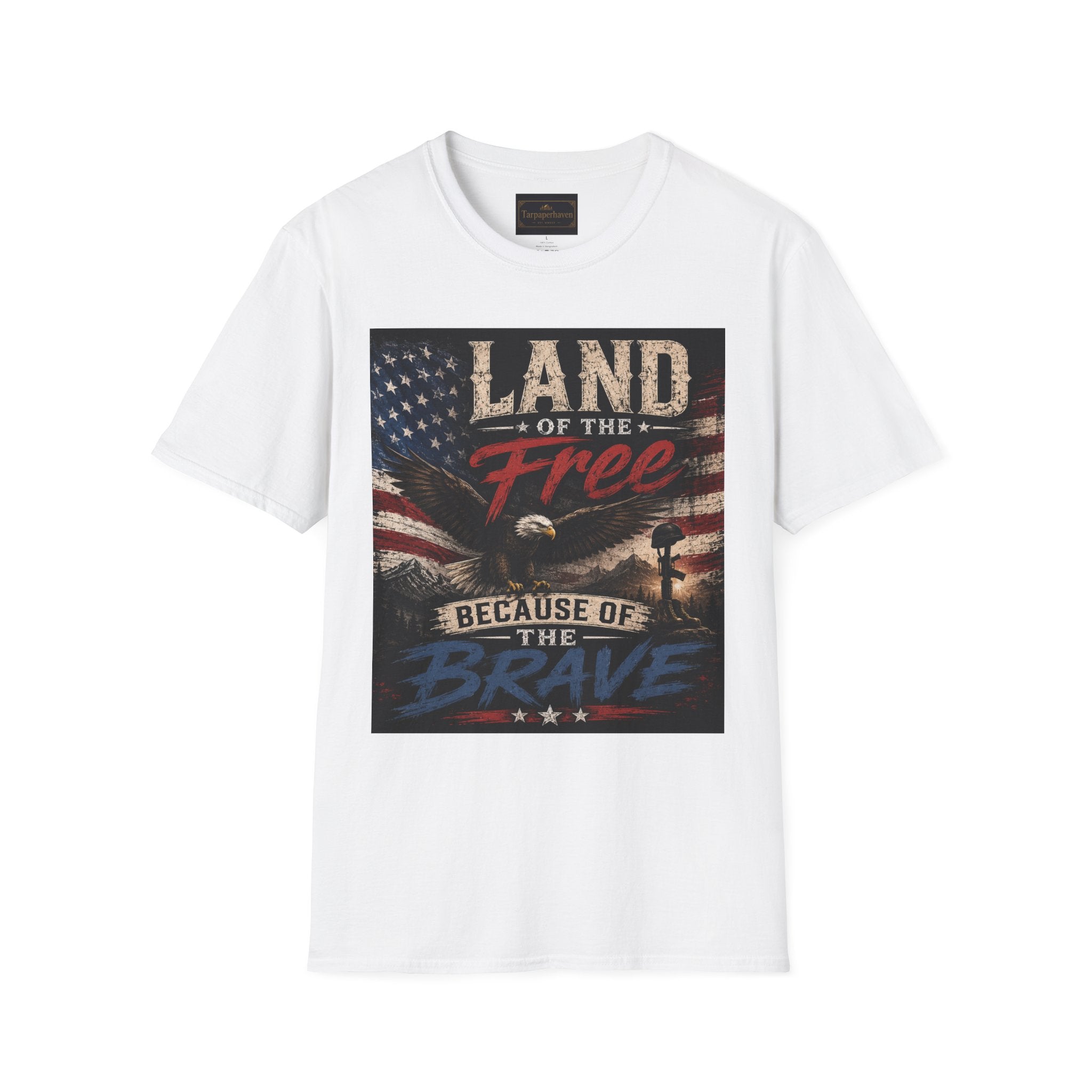 Land of the Free T‑Shirt — Vintage American Flag & Bald Eagle "Because of the Brave"