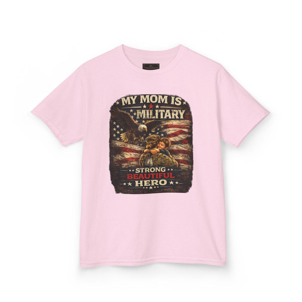 Kids Tee — "My Mom Is Military" Patriotic American Flag Shirt