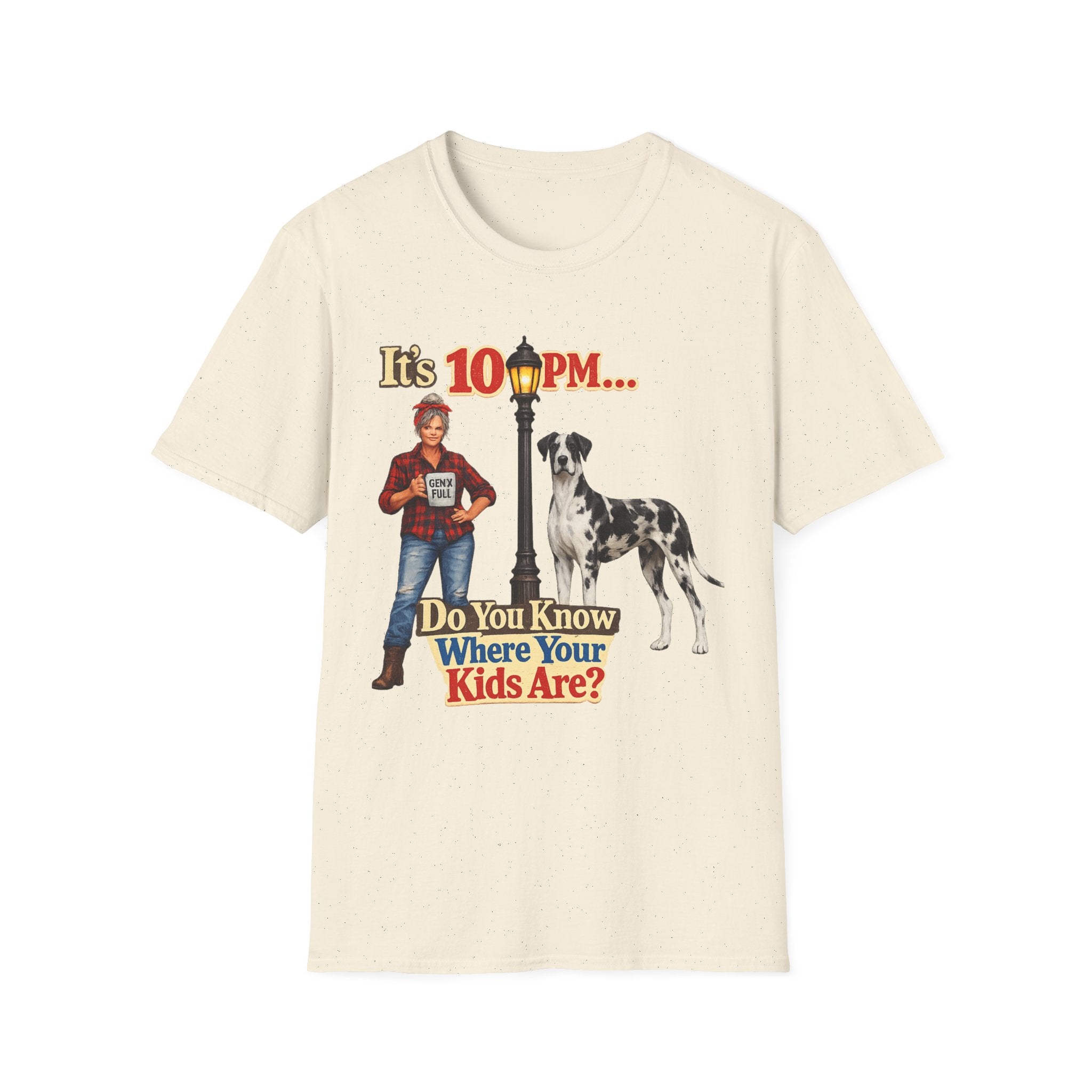 T‑Shirt — "It's 10 PM... Do You Know Where Your Kids Are?" Vintage Lamp & Dog Graphic