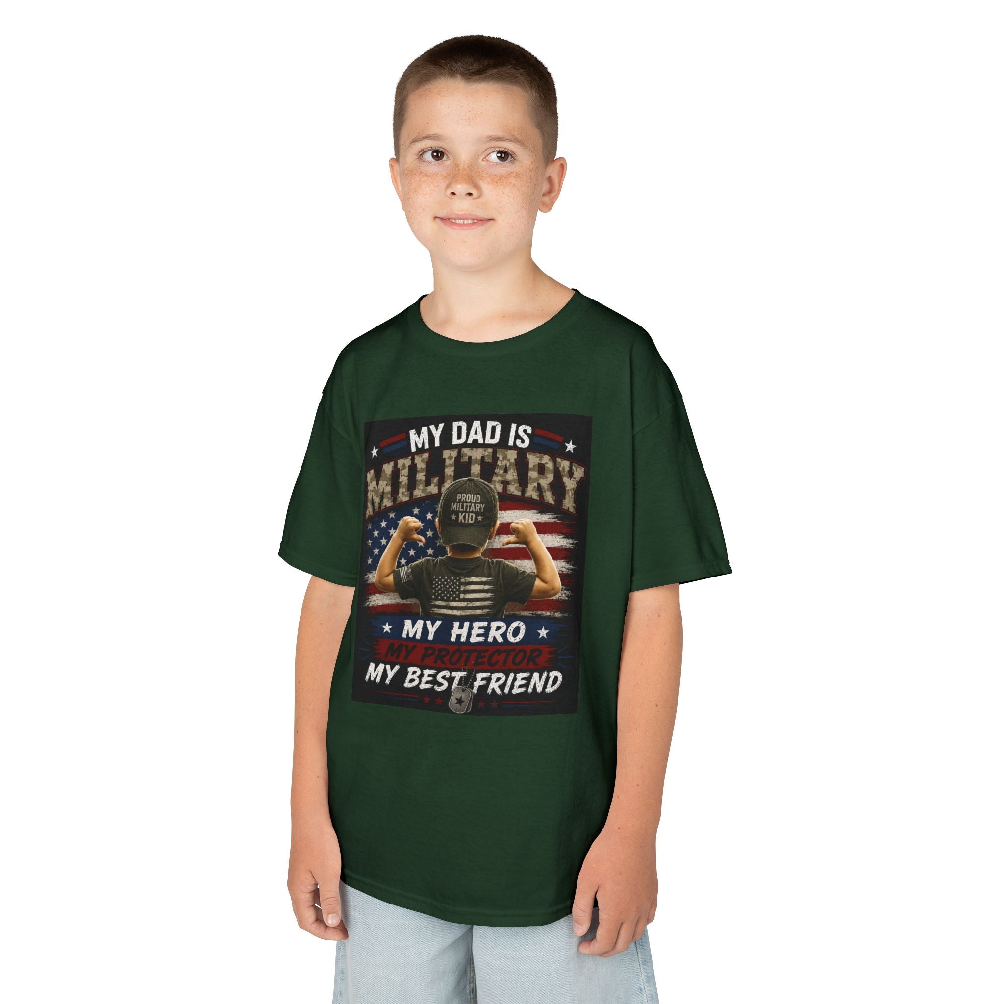 Kids Tee — "My Dad Is Military" Patriotic Hero Shirt