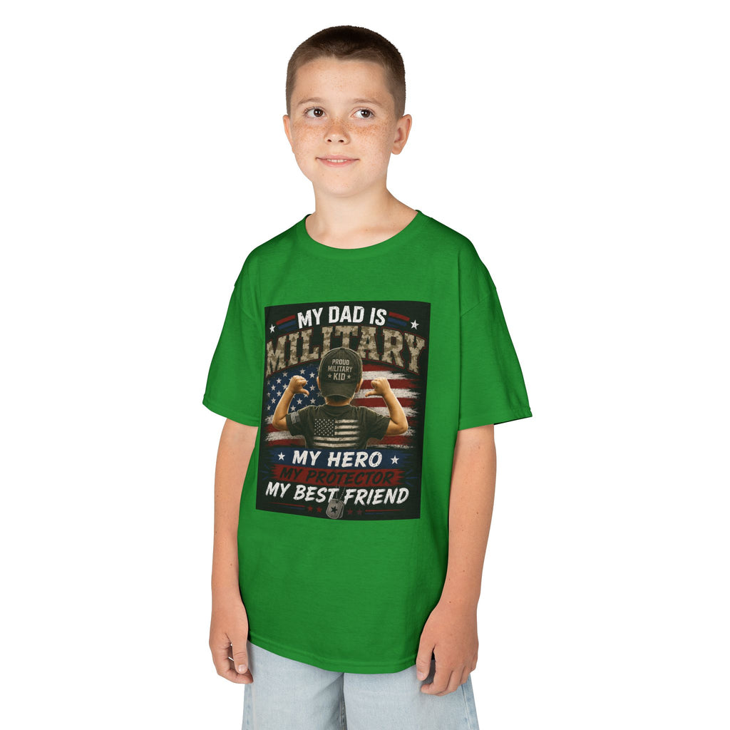 Kids Tee — "My Dad Is Military" Patriotic Hero Shirt