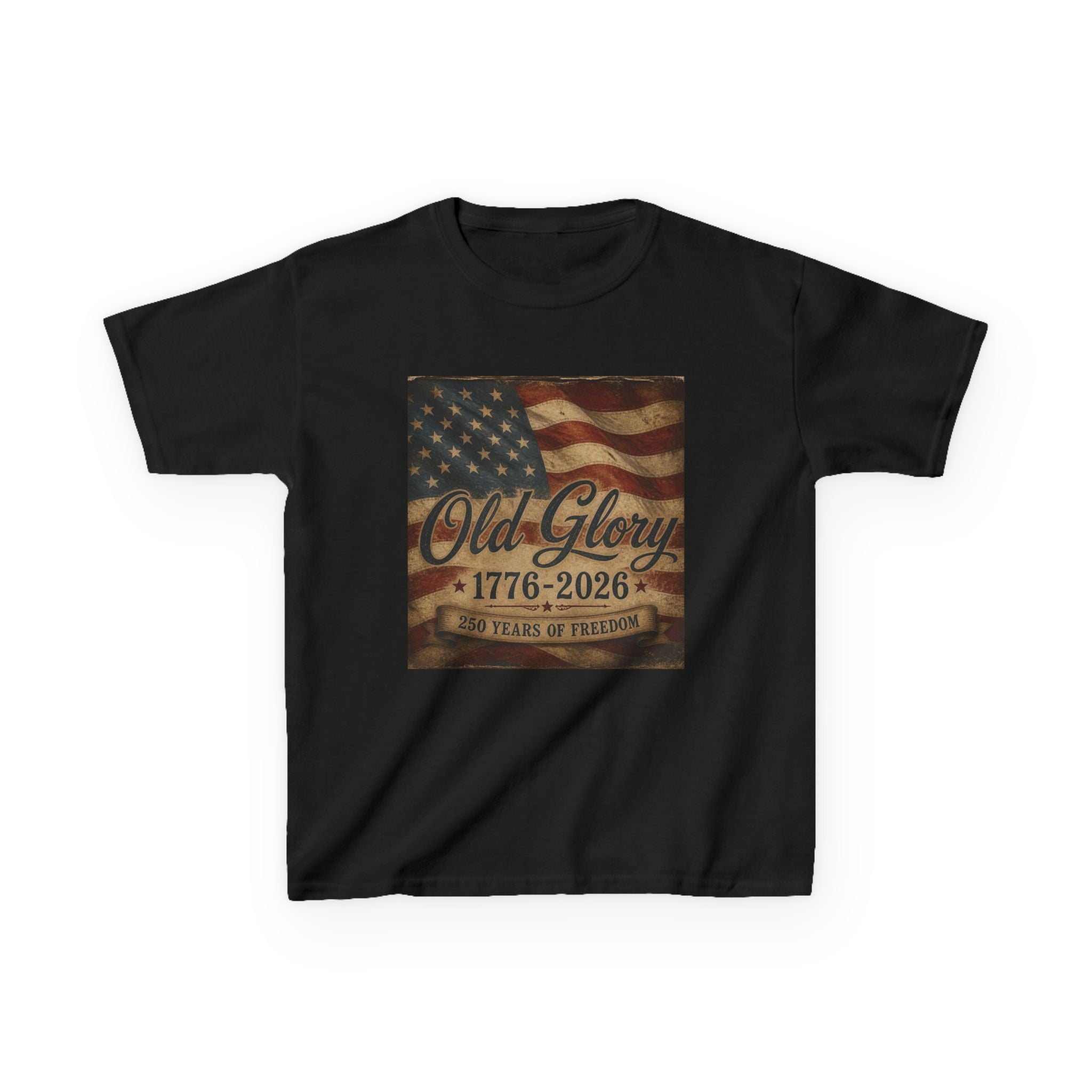 Kids T‑Shirt — "Old Glory 1776–2026" Vintage American Flag Patriotic Tee