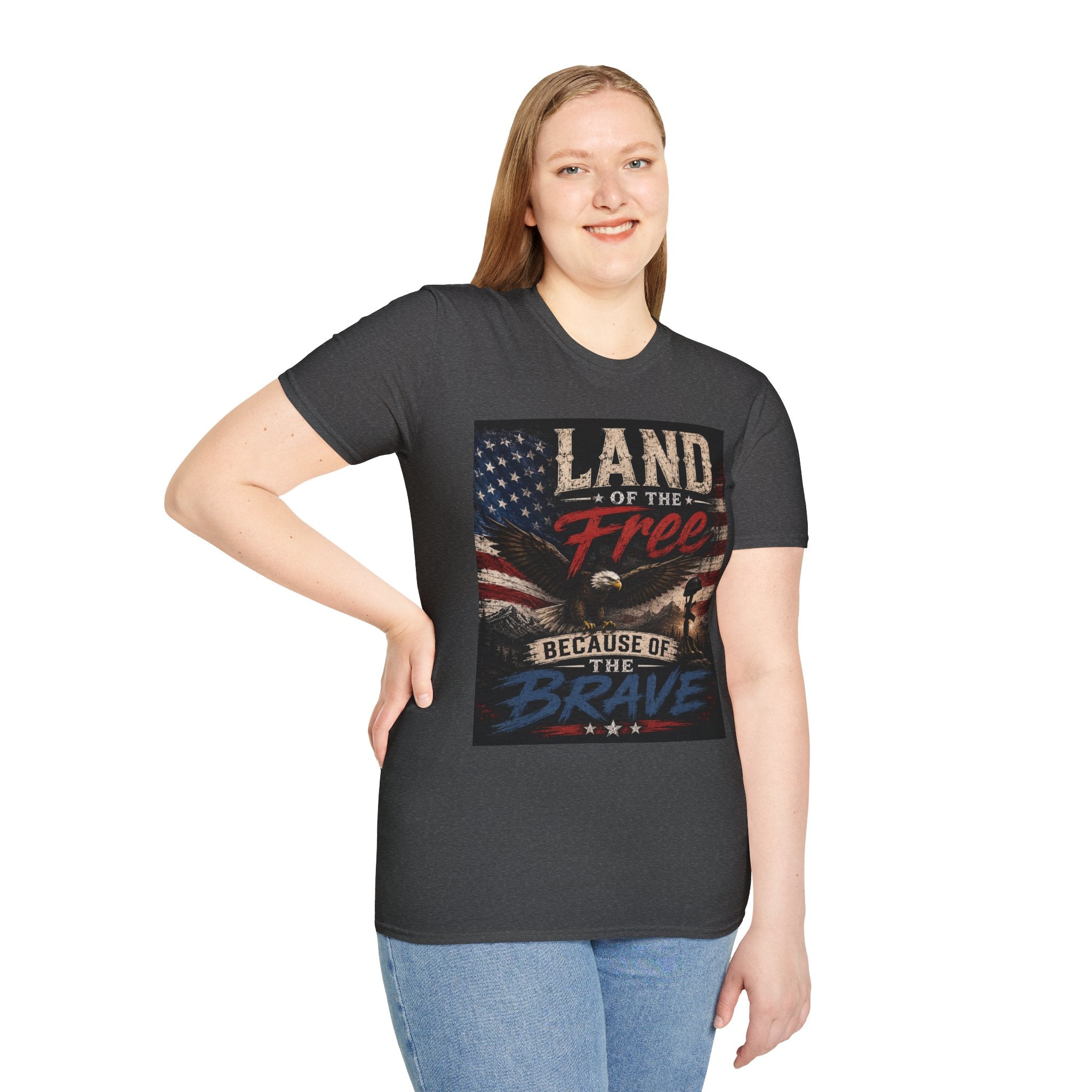 Land of the Free T‑Shirt — Vintage American Flag & Bald Eagle "Because of the Brave"