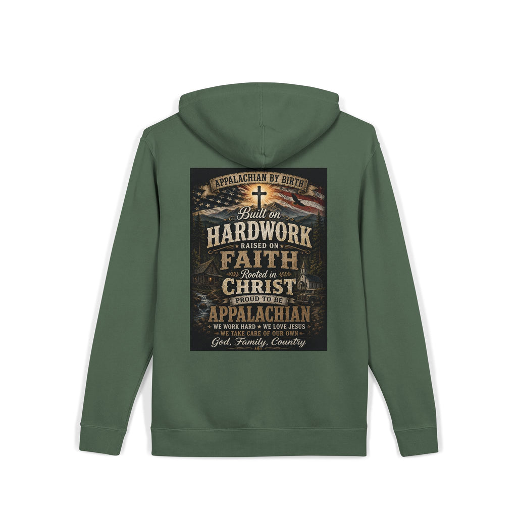 Appalachian Faith Hoodie — "Too Country to Care" Pigment-Dyed Pullover