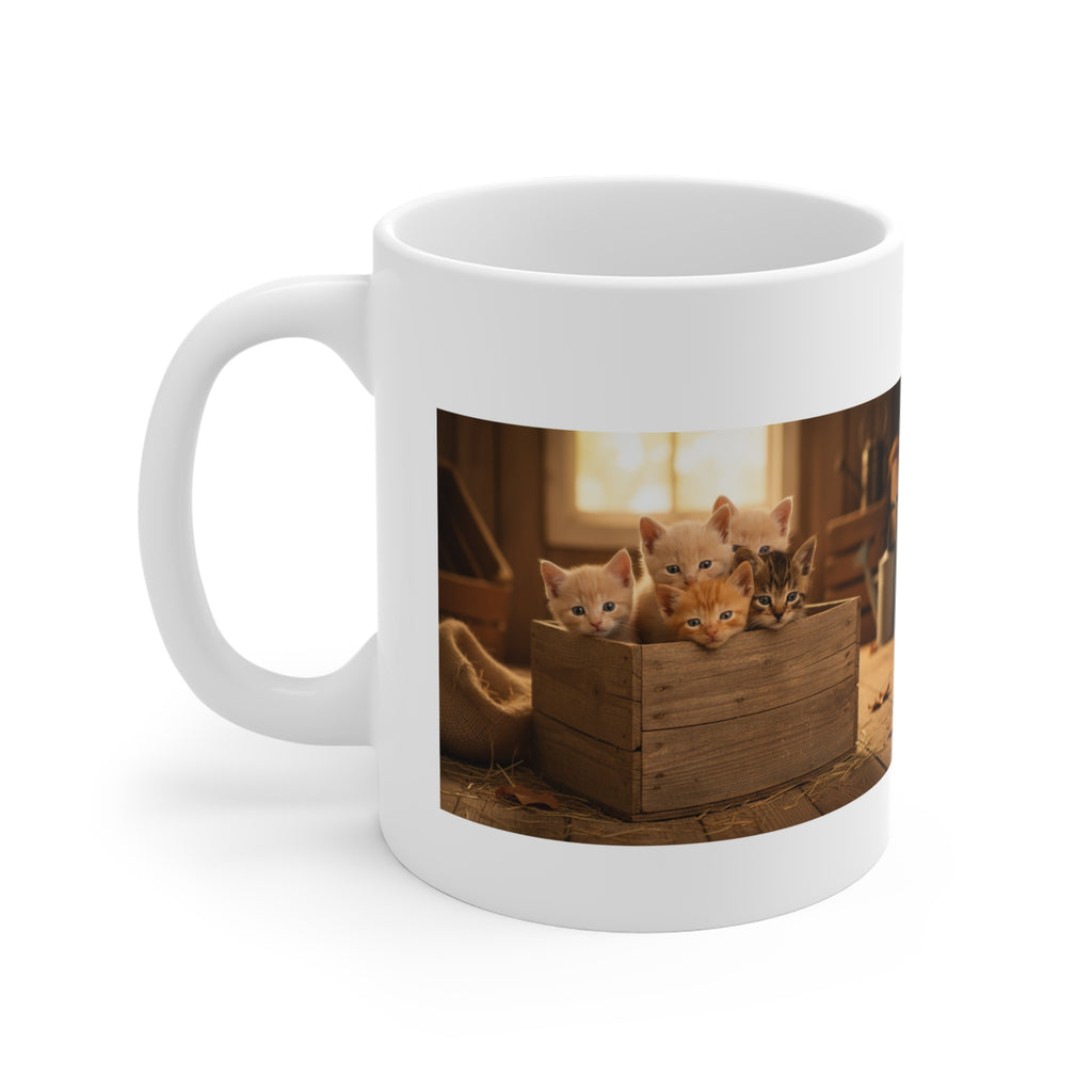 Kitten Box Ceramic Mug – Cute Rustic Cat Coffee Cup (11/15/20oz)