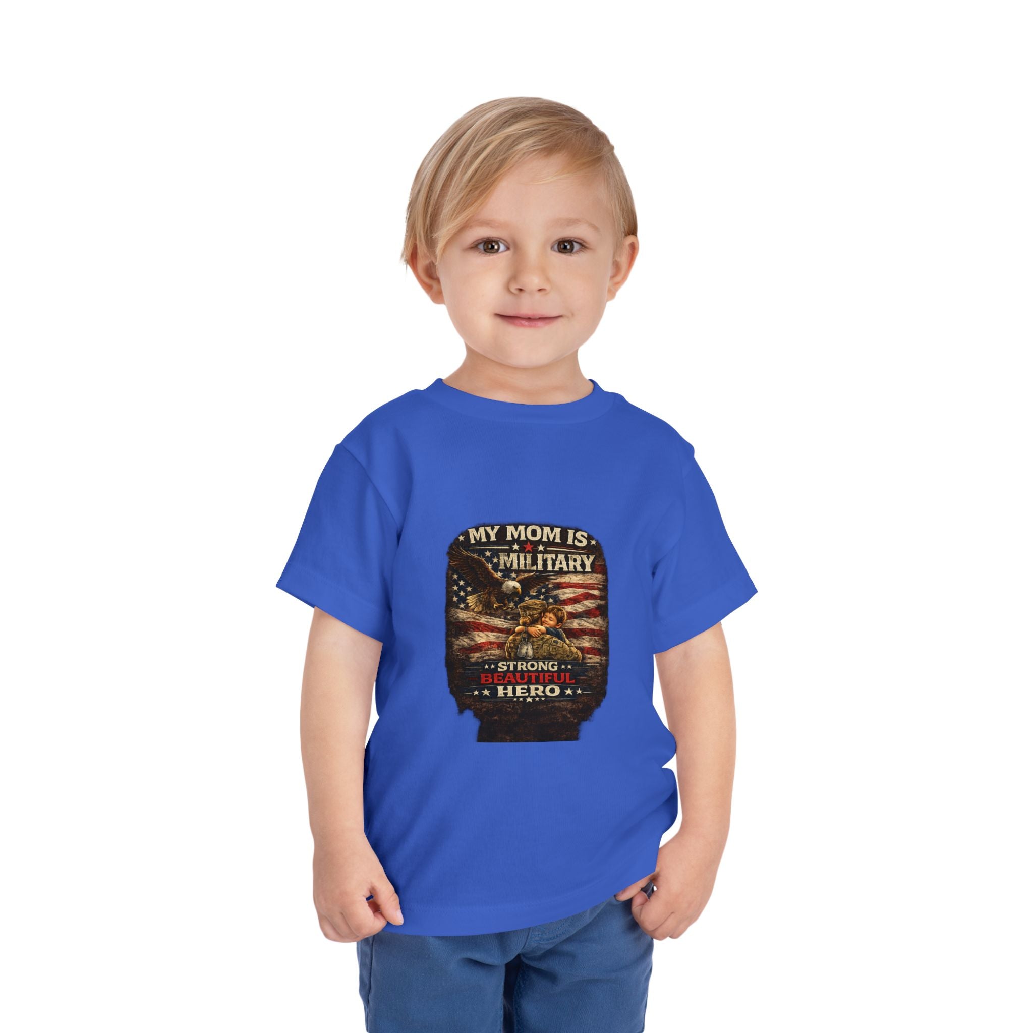 Toddler Tee "My Mom is Military - Strong Beautiful Hero" | Patriotic Kids Shirt