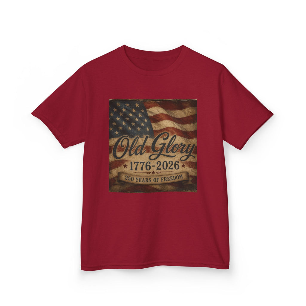 Kids T‑Shirt — "Old Glory 1776–2026" Vintage American Flag Patriotic Tee
