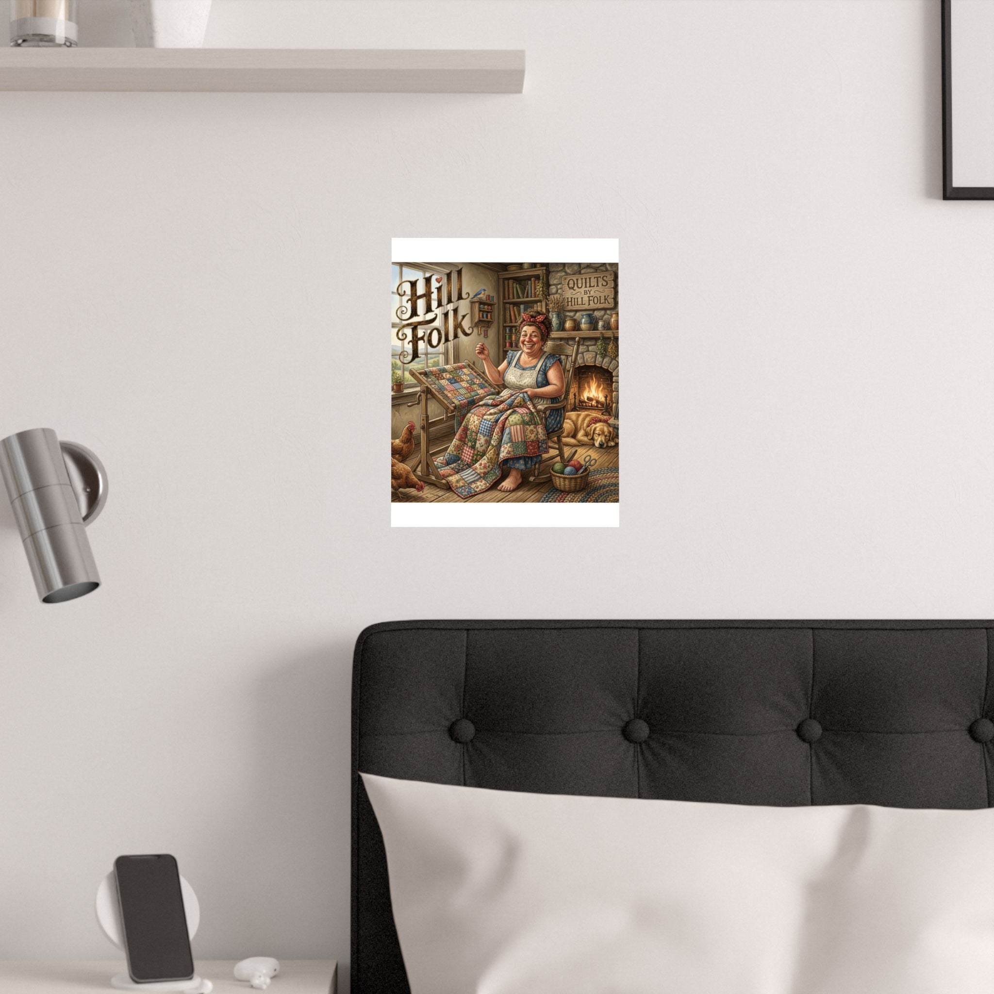 American Hill Folk Quilting Woman Satin Poster