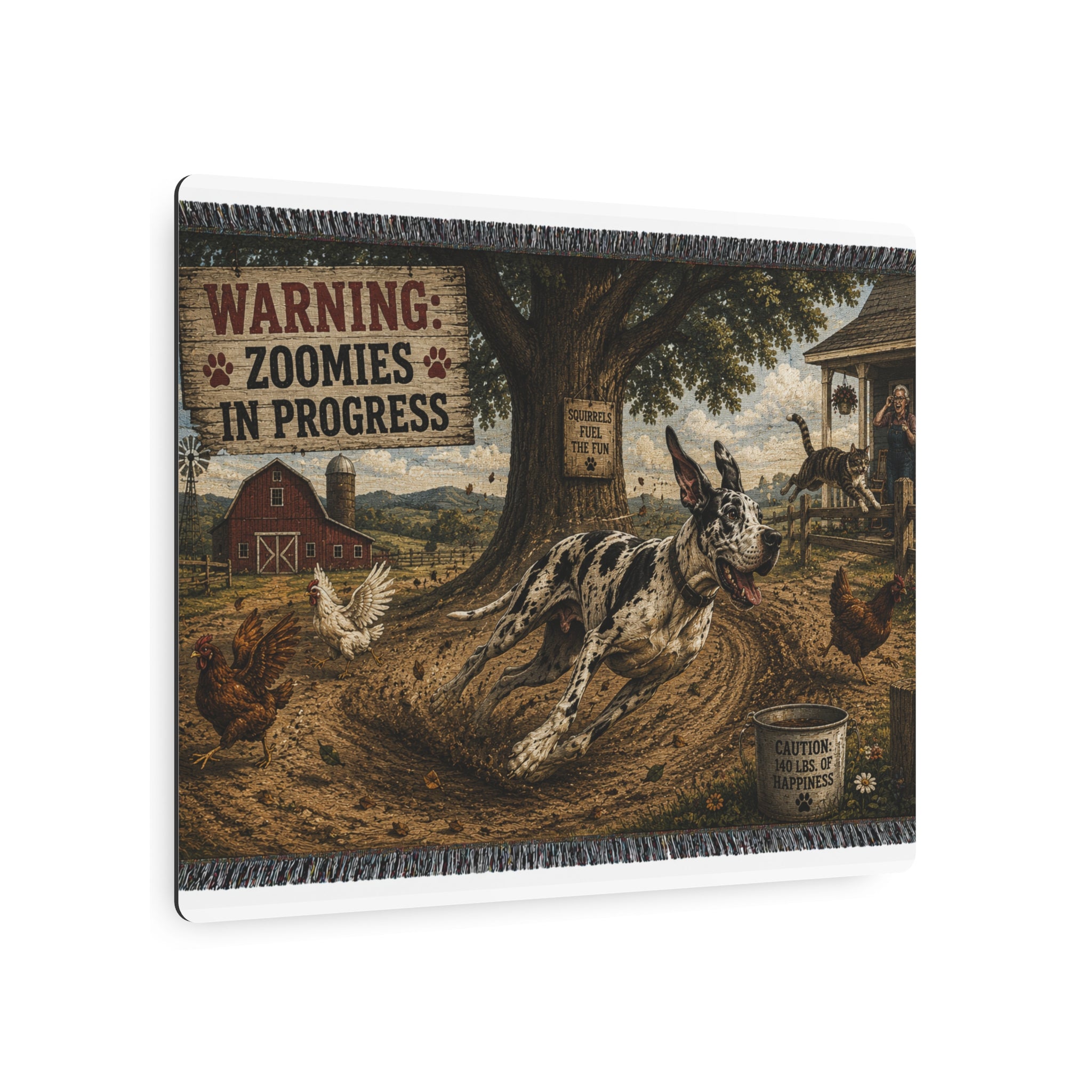 Metal Art Sign - "Warning: Zoomies in Progress" Farm Great Dane  Metal Wall Art