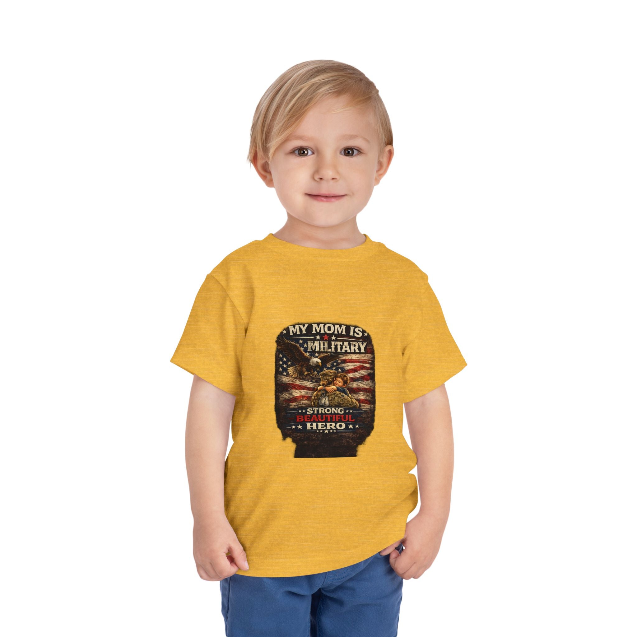 Toddler Tee "My Mom is Military - Strong Beautiful Hero" | Patriotic Kids Shirt