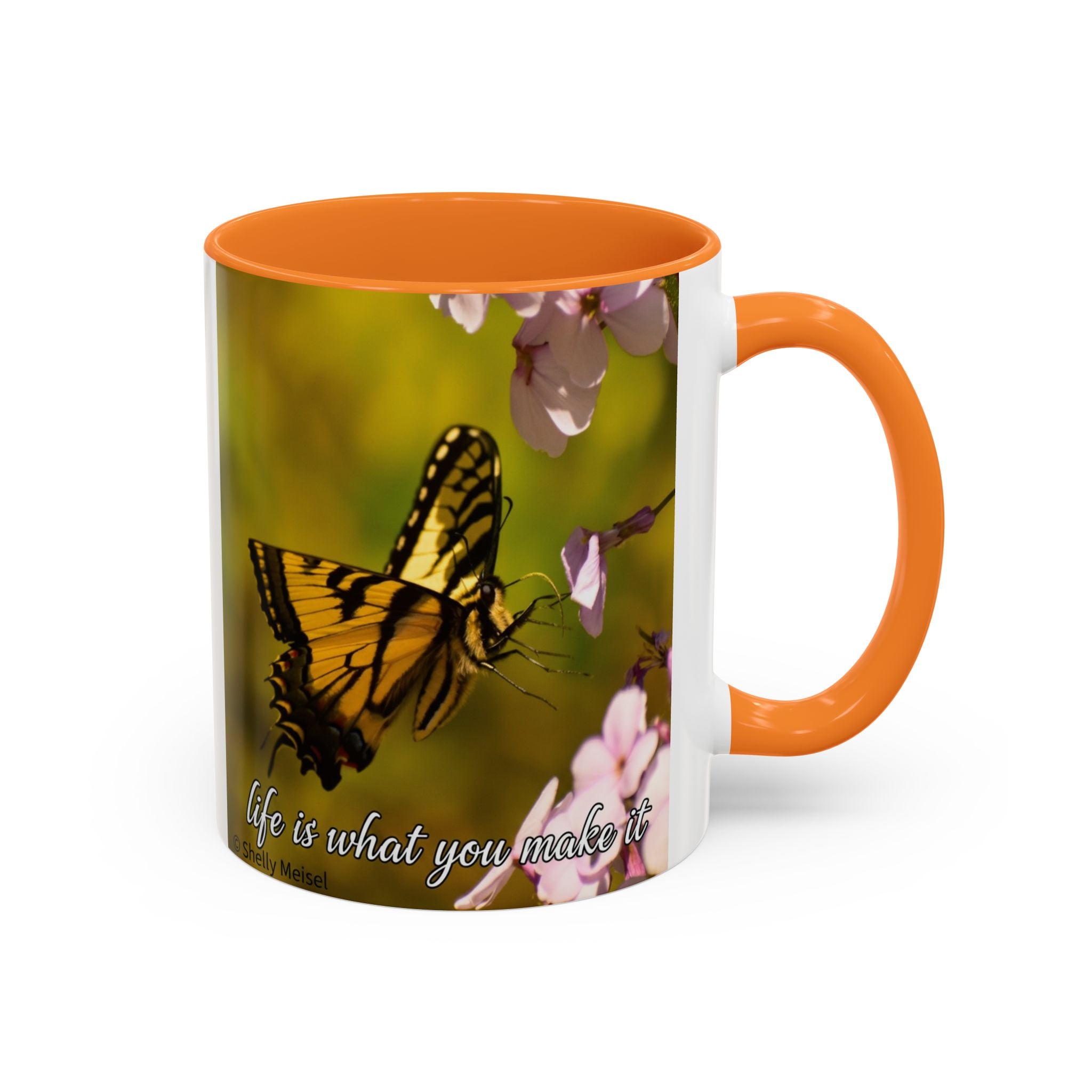 Butterfly Floral Mug — "Life Is What You Make It" Inspirational Coffee Cup
