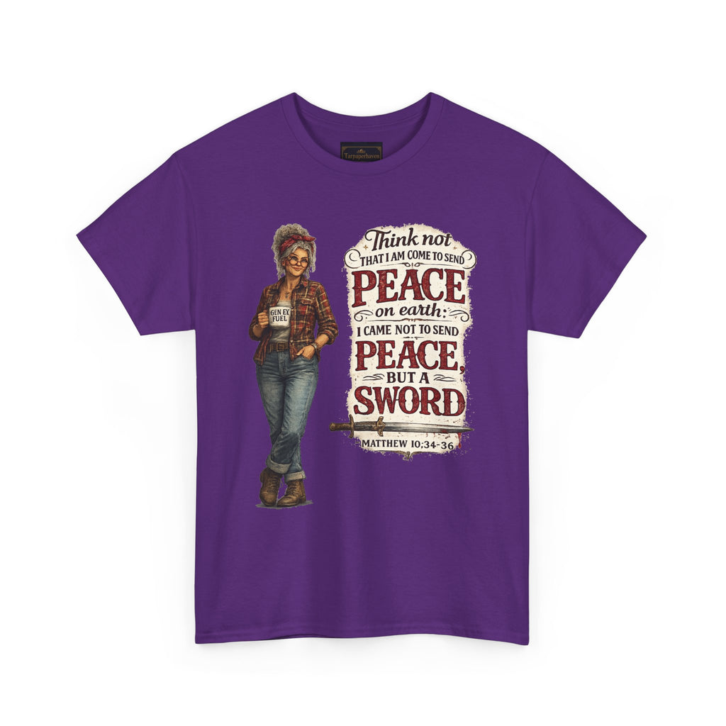 Christian Faith Tee — "I Come Not to Send Peace but a Sword" Matthew 10:34 Graphic Shirt