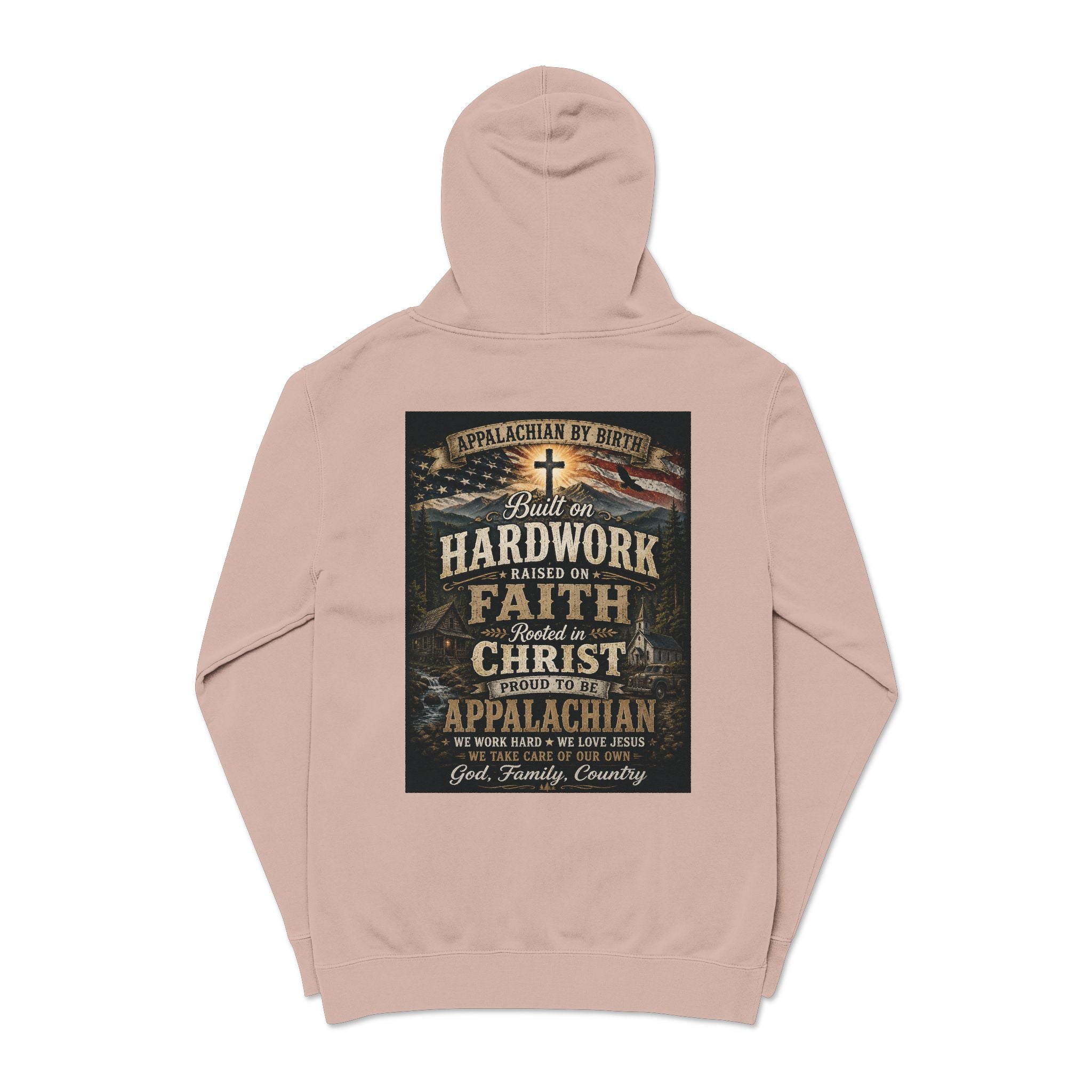 Appalachian Faith Hoodie — "Too Country to Care" Pigment-Dyed Pullover