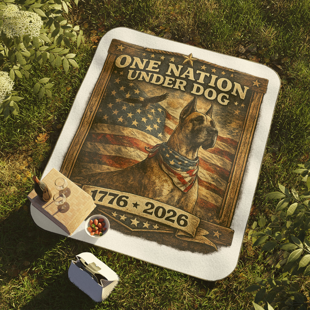 Patriotic Great Dane  Picnic Blanket – 1776–2026 American Flag Dog