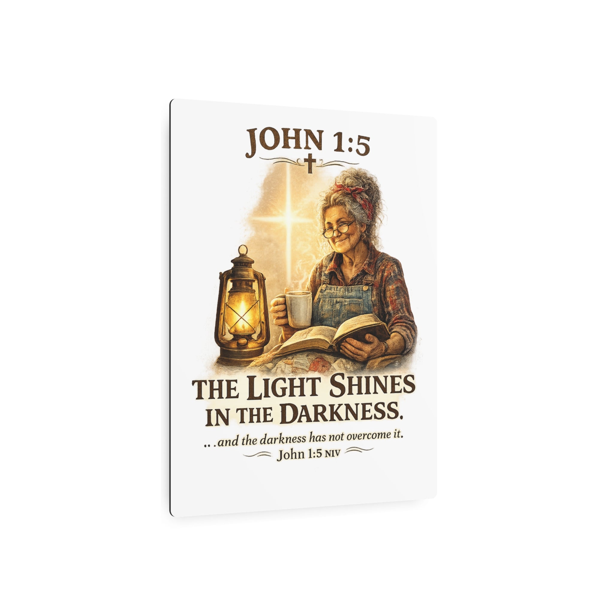 Metal Sign – John 1:5 "The Light Shines in the Darkness" Inspirational Christian Wall Art