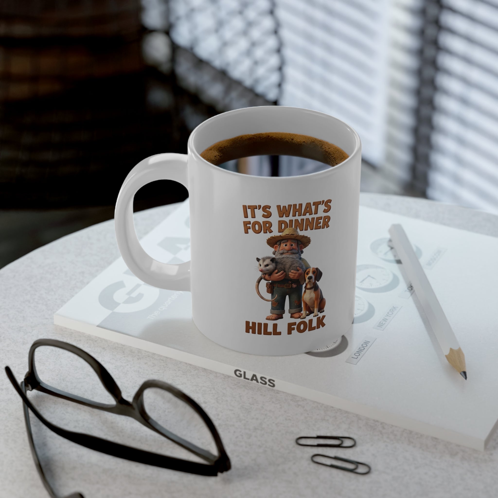 20oz Jumbo Mug — "It's What's for Dinner , Hilly Folk" Coffee Cup with Country Dog