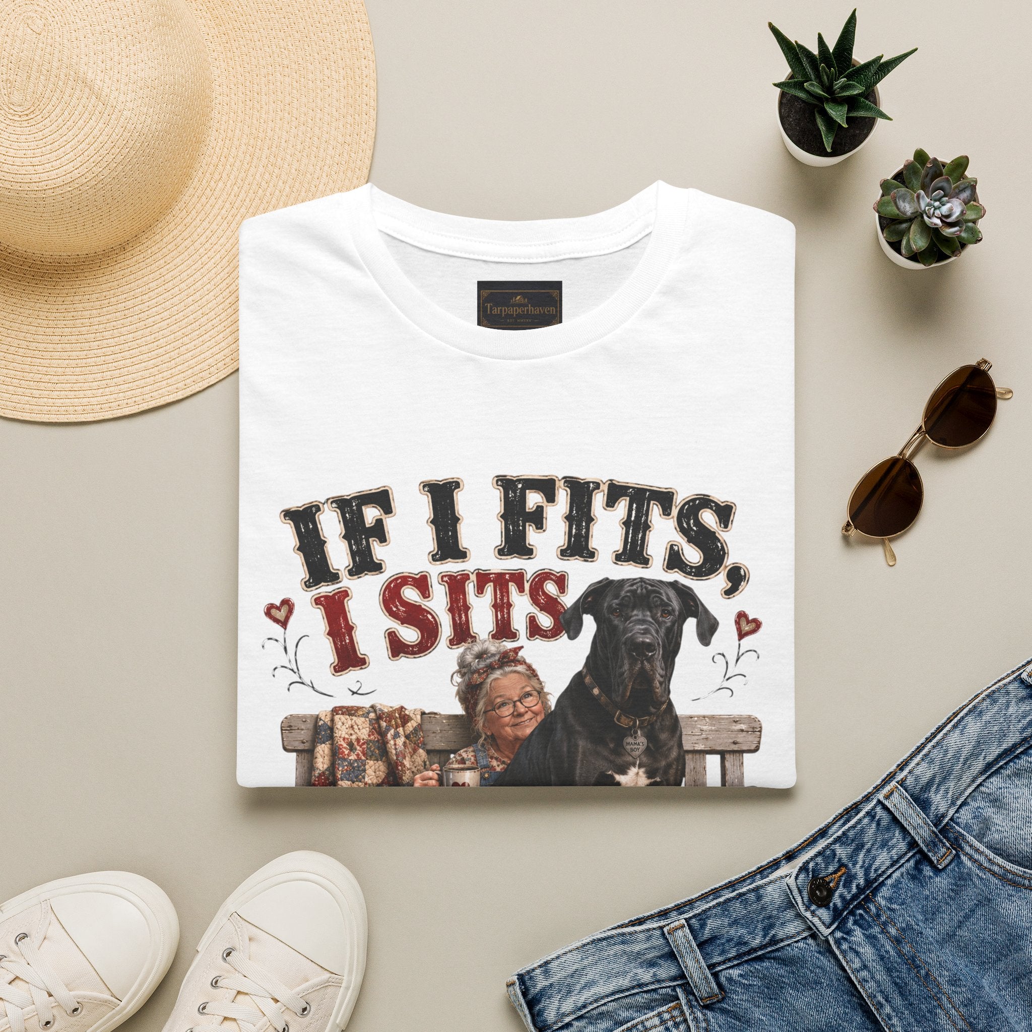 If I Fits, I Sits T-Shirt — Funny Great Dane Lover Graphic Tee