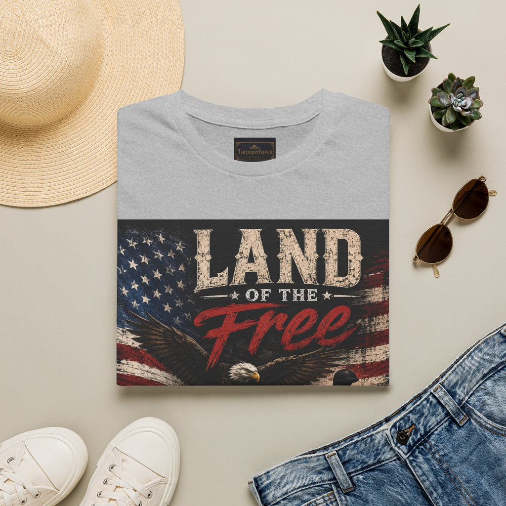 Land of the Free T‑Shirt — Vintage American Flag & Bald Eagle "Because of the Brave"