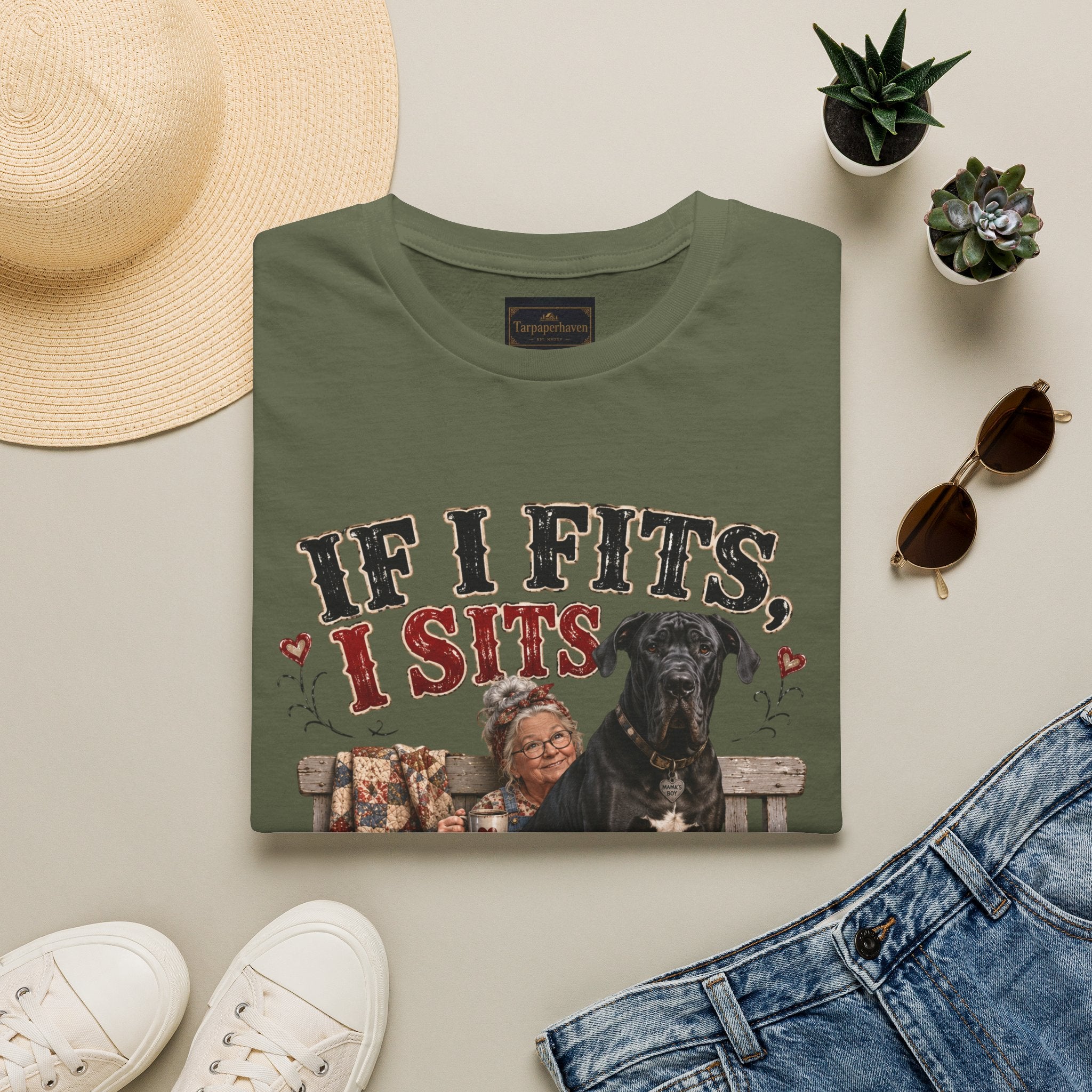 If I Fits, I Sits T-Shirt — Funny Great Dane Lover Graphic Tee