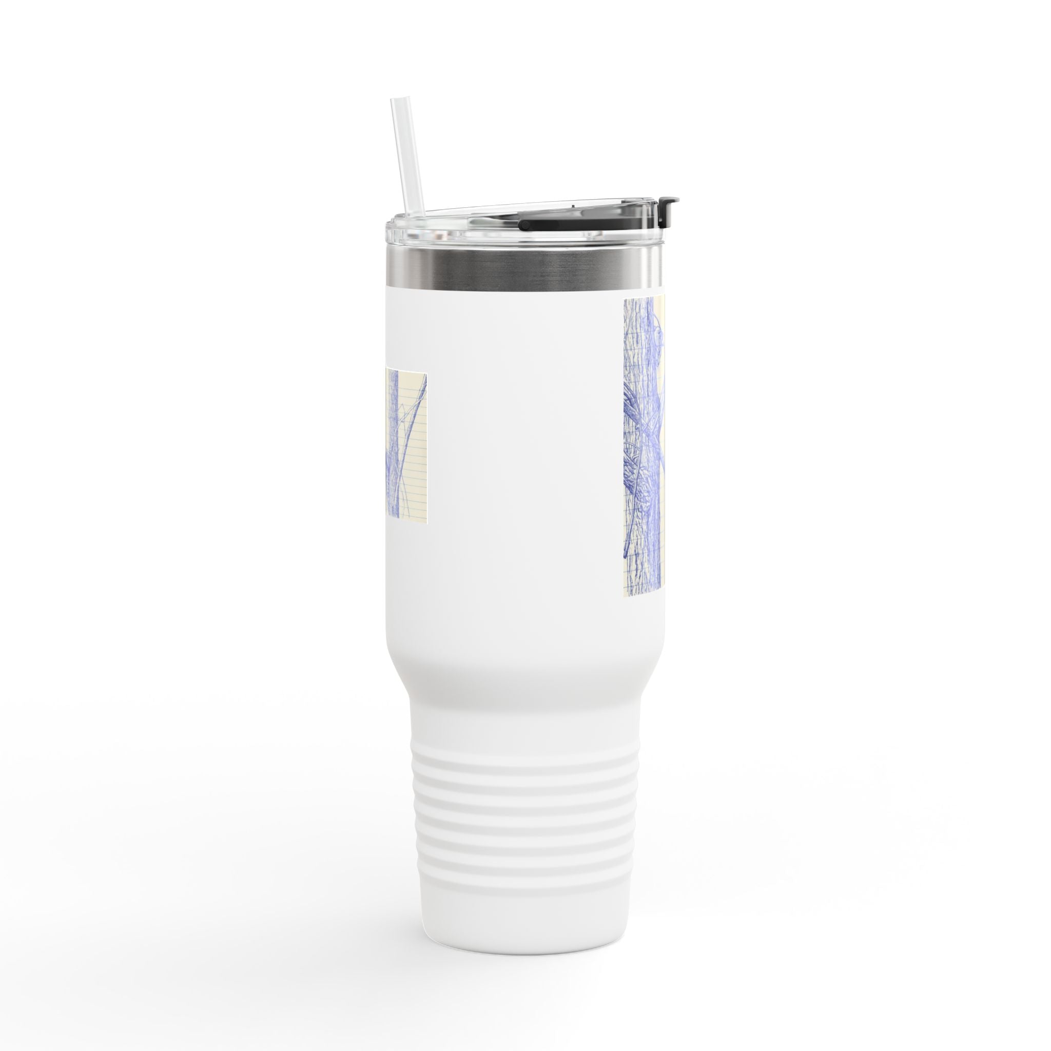 40oz Insulated Travel Mug — Blue Cats Playing in Trees Sketch Stainless Steel Tumbler