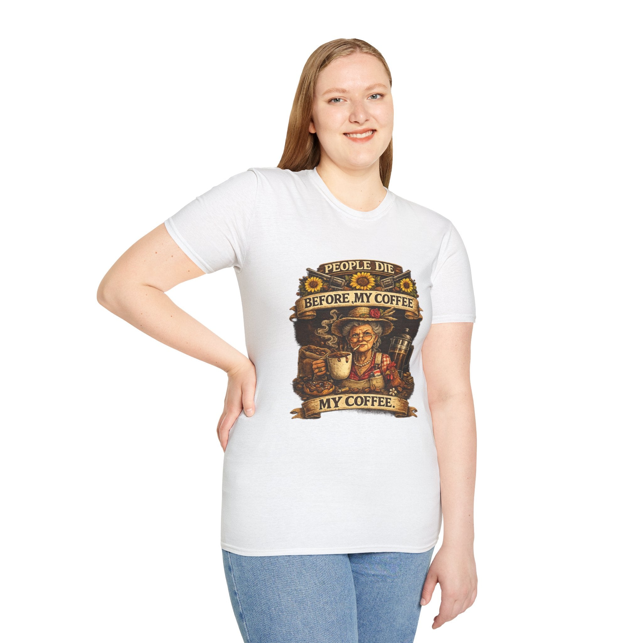 "People Die Before My Coffee" Vintage Coffee Granny Humor T-Shirt