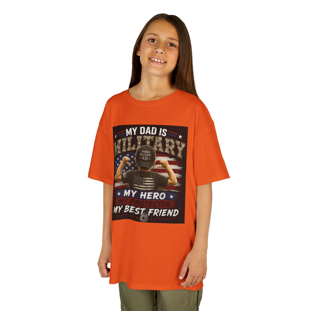 Kids Tee — "My Dad Is Military" Patriotic Hero Shirt