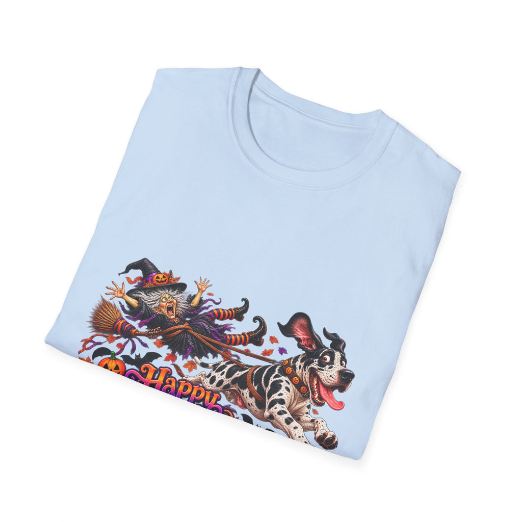 Halloween Dog T-Shirt — Great Dane with Pumpkin Candy Pail