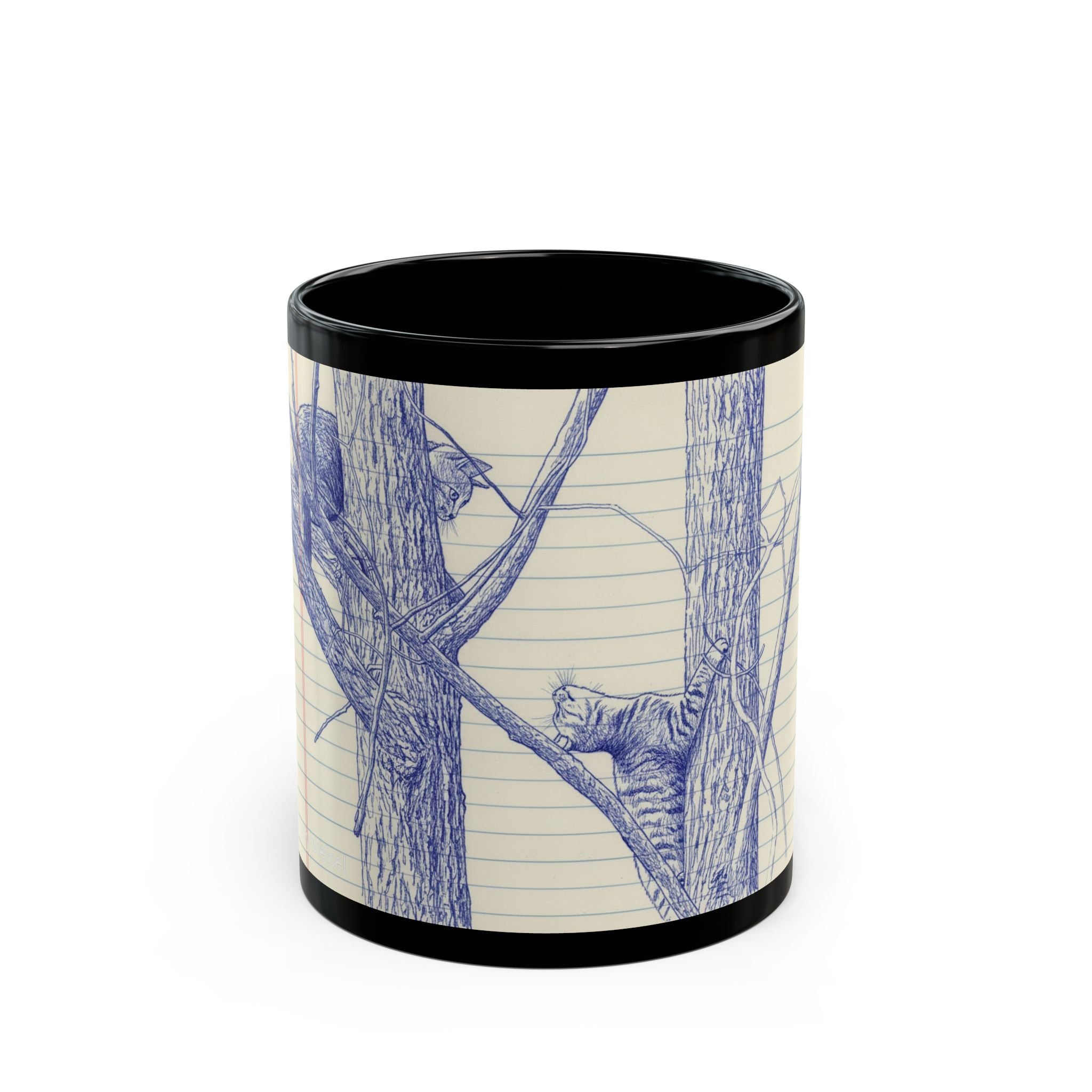 Hand-Drawn two cats  Tree Mug — Blue Sketch Notebook-Style Illustration (11oz/15oz)