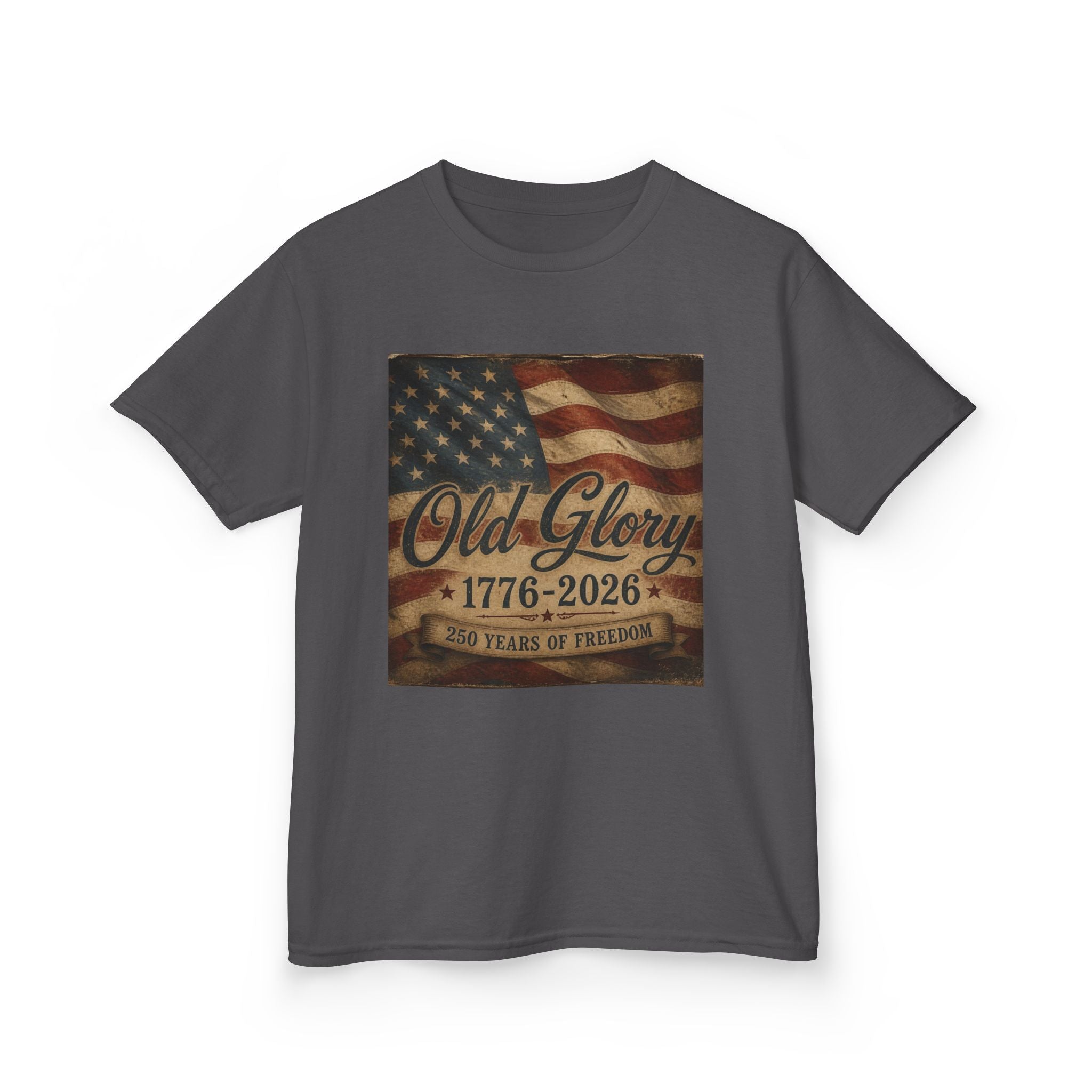Kids T‑Shirt — "Old Glory 1776–2026" Vintage American Flag Patriotic Tee
