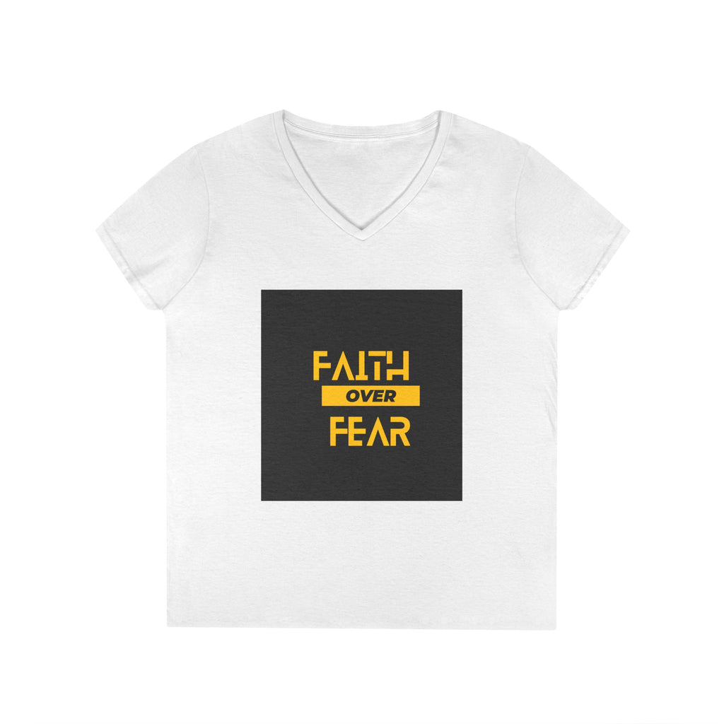 Faith Over Fear V-Neck Tee — Inspirational Christian Women's Shirt
