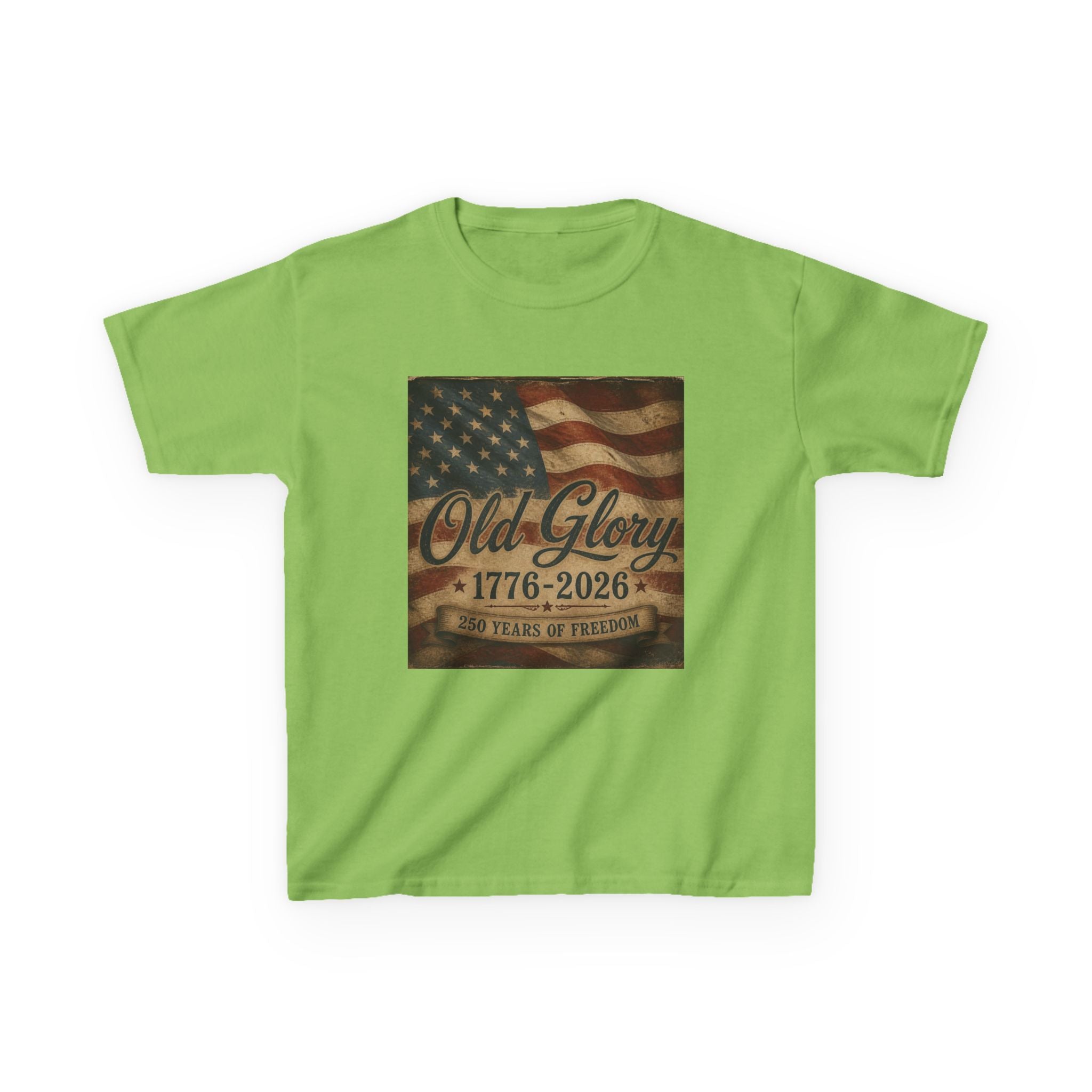 Kids T‑Shirt — "Old Glory 1776–2026" Vintage American Flag Patriotic Tee