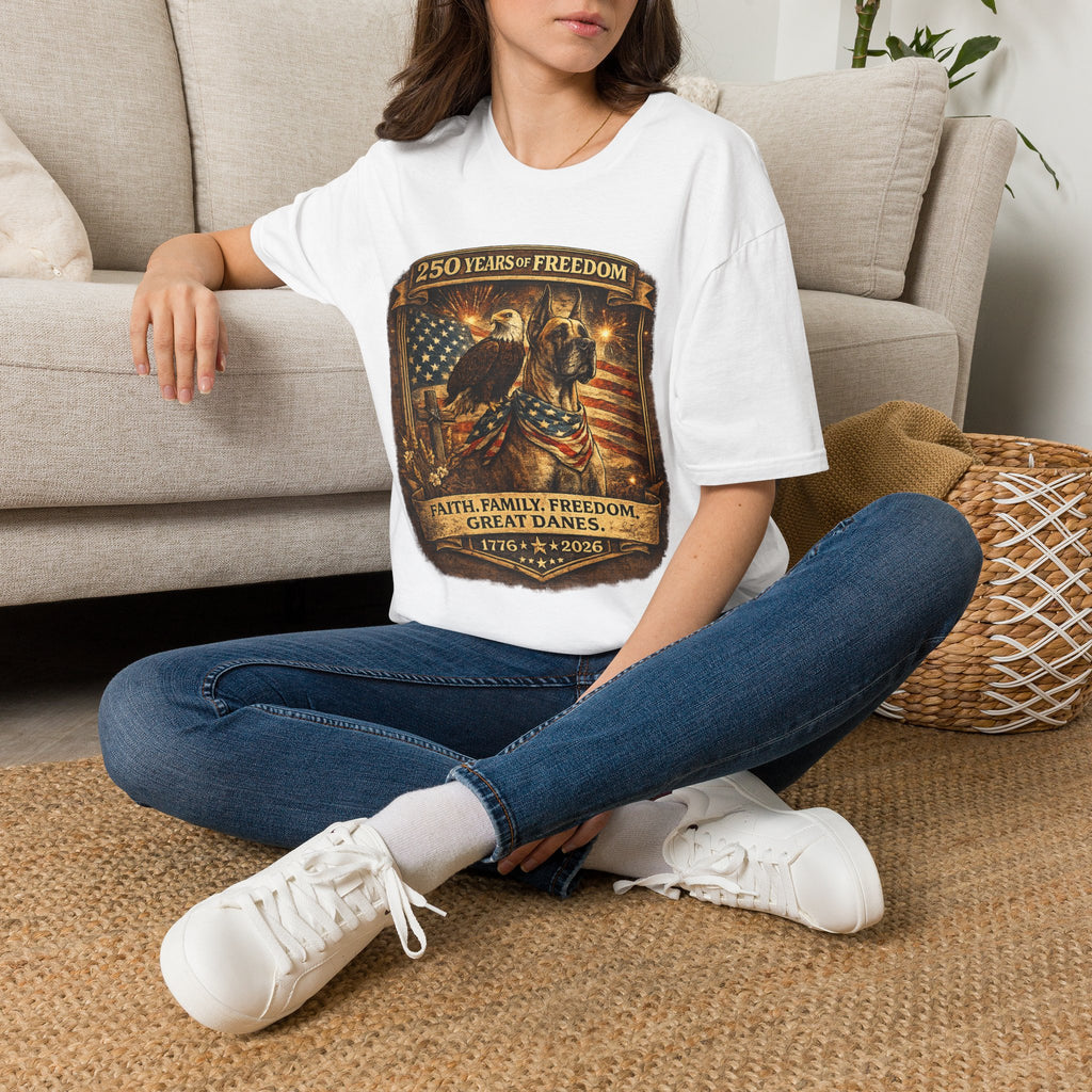 250 Years — Patriotic Bald Eagle & Great Dane  American Flag Tee