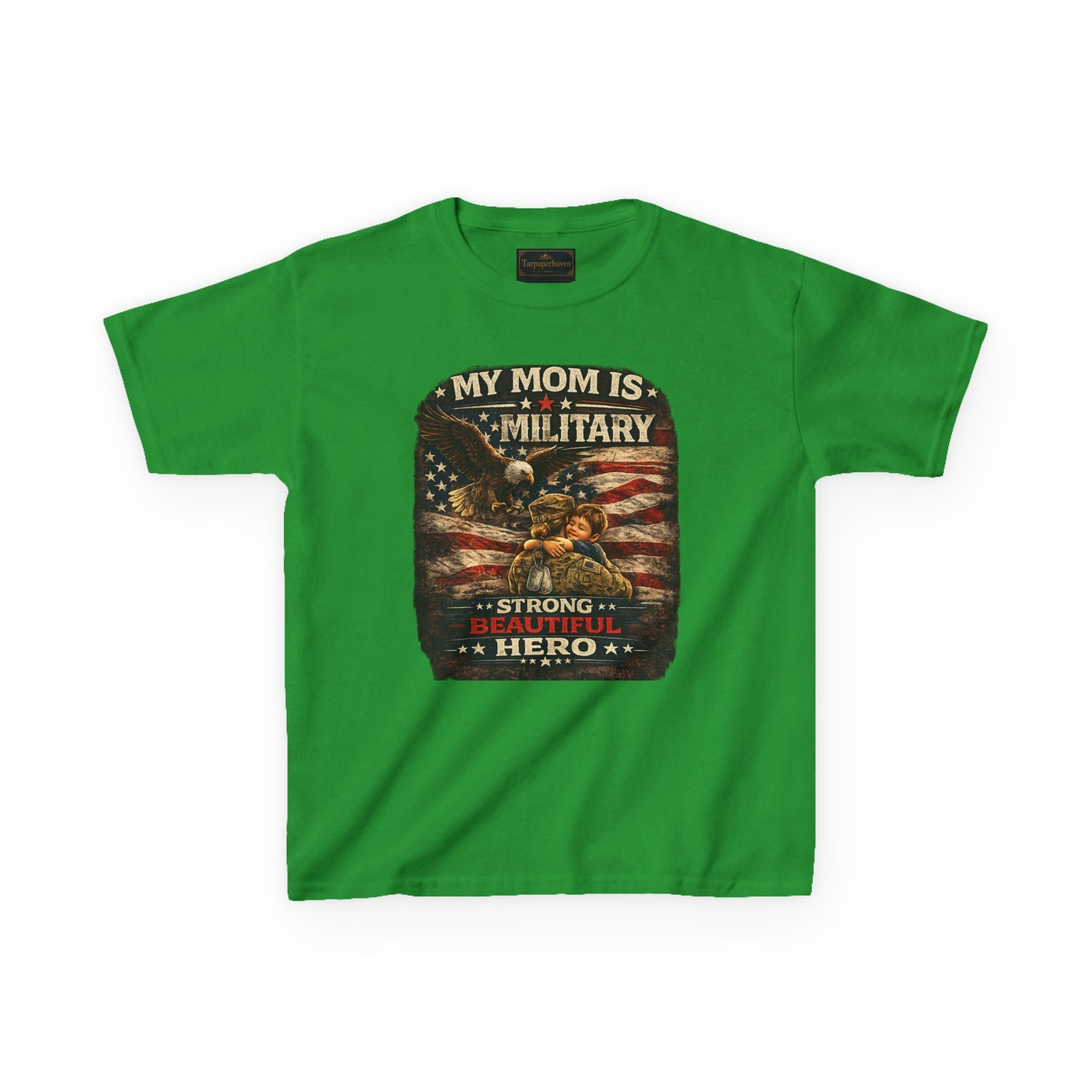 Kids Tee — "My Mom Is Military" Patriotic American Flag Shirt