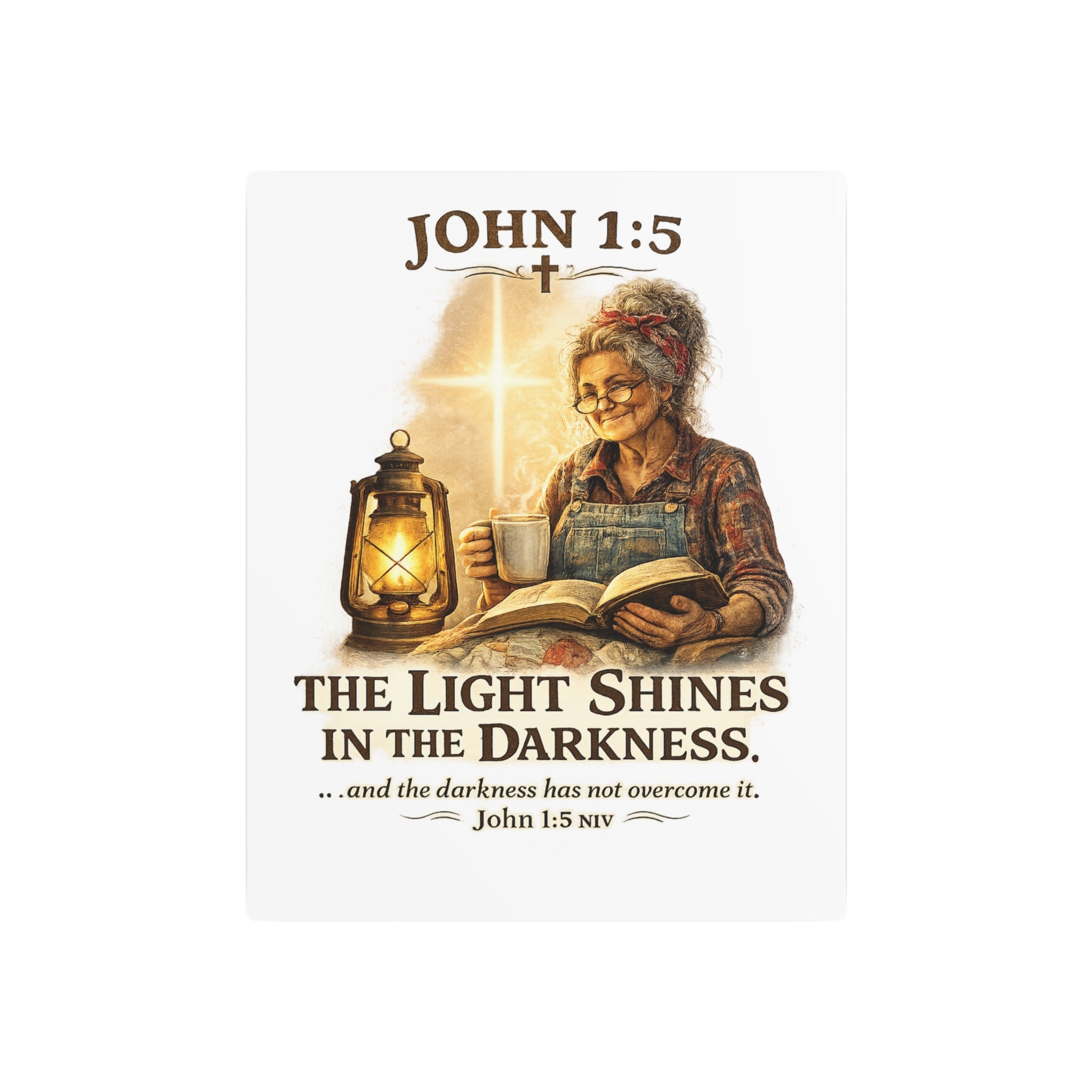 Metal Sign – John 1:5 "The Light Shines in the Darkness" Inspirational Christian Wall Art