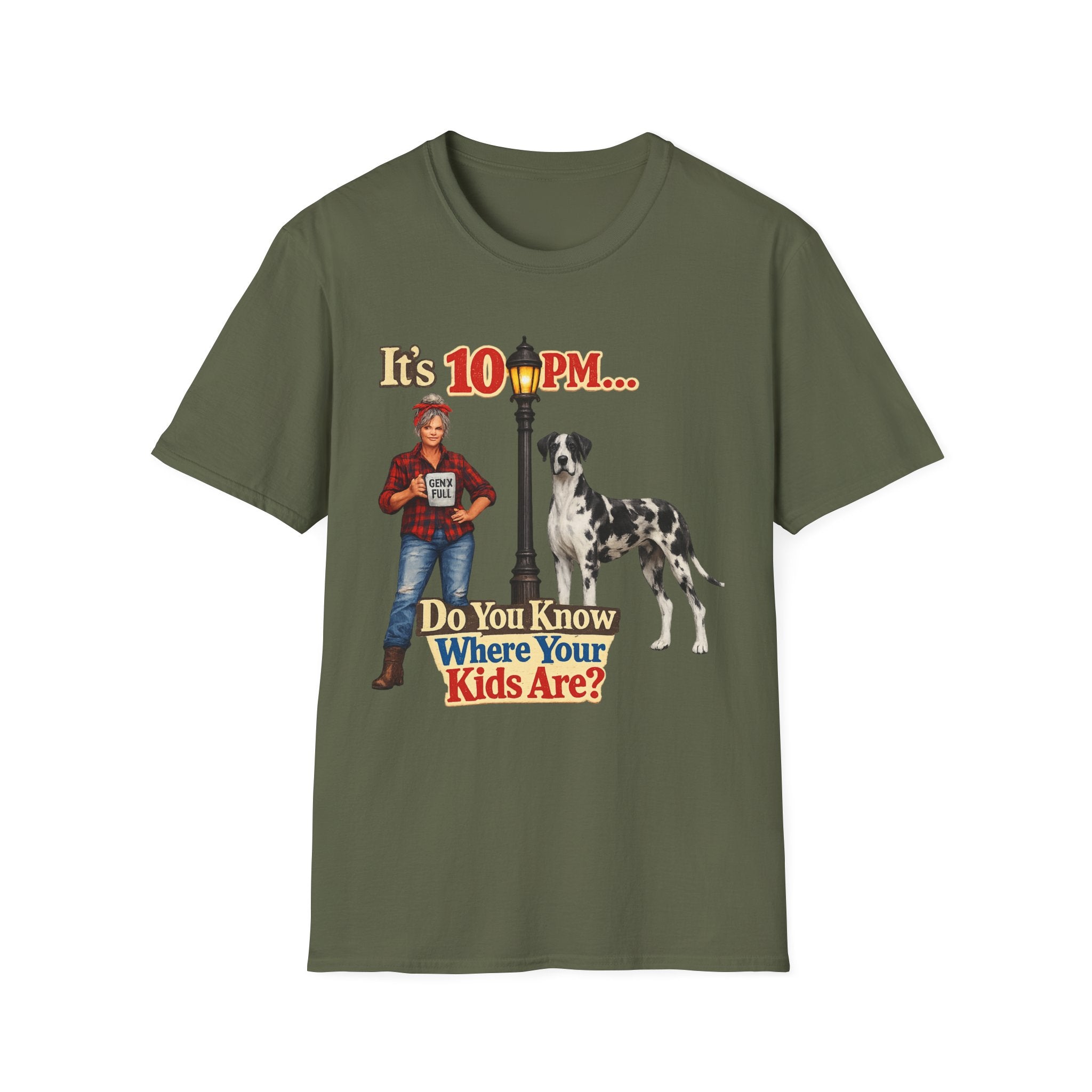 T‑Shirt — "It's 10 PM... Do You Know Where Your Kids Are?" Vintage Lamp & Dog Graphic