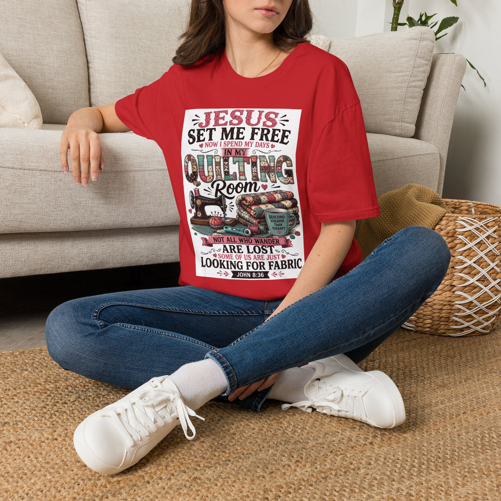 Quilting T-Shirt — "Jesus Set Me Free" Faithful Quilter Tee