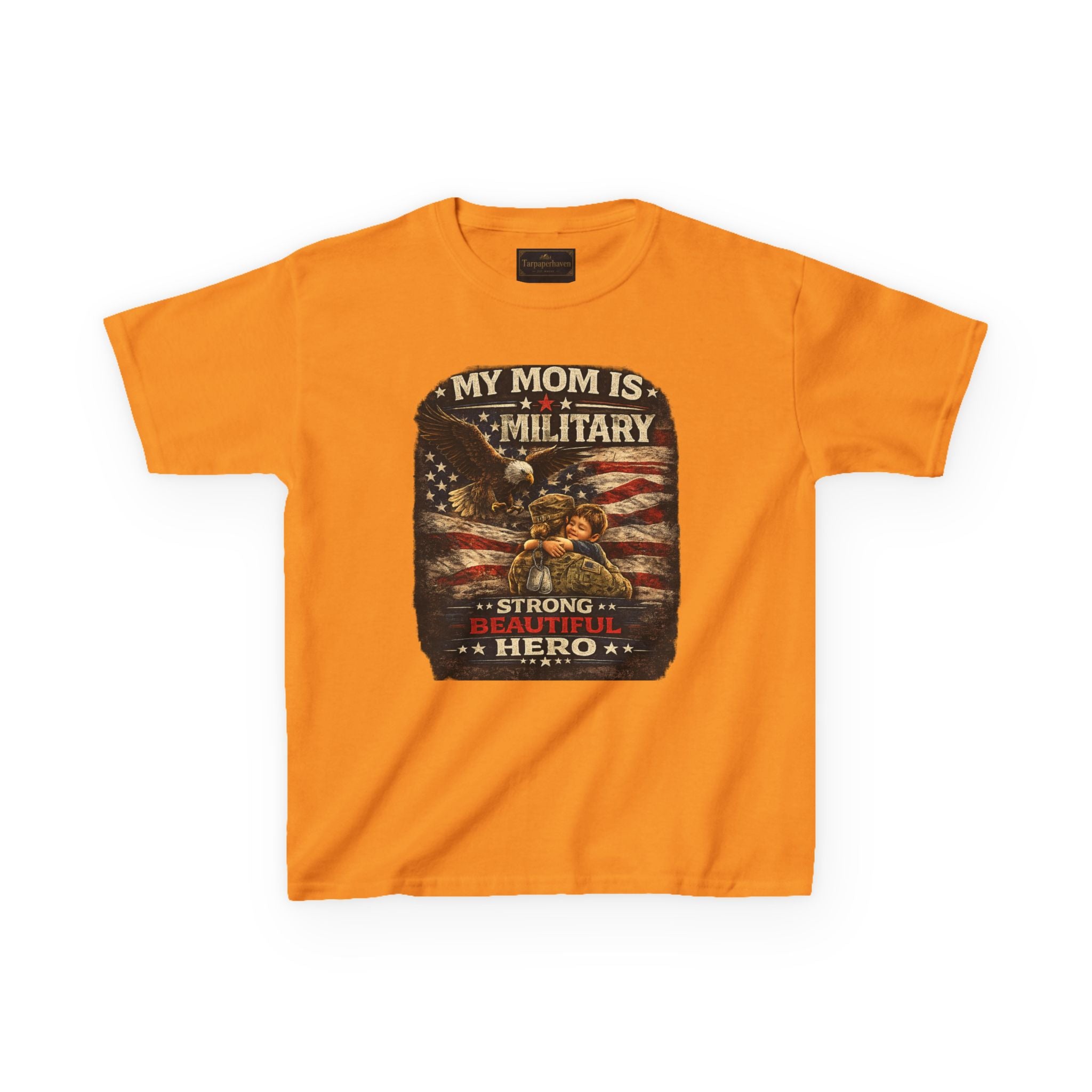 Kids Tee — "My Mom Is Military" Patriotic American Flag Shirt