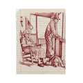 Red work Portrait Velveteen Plush Blanket — Vintage Sketch of Elder Couple & Dog