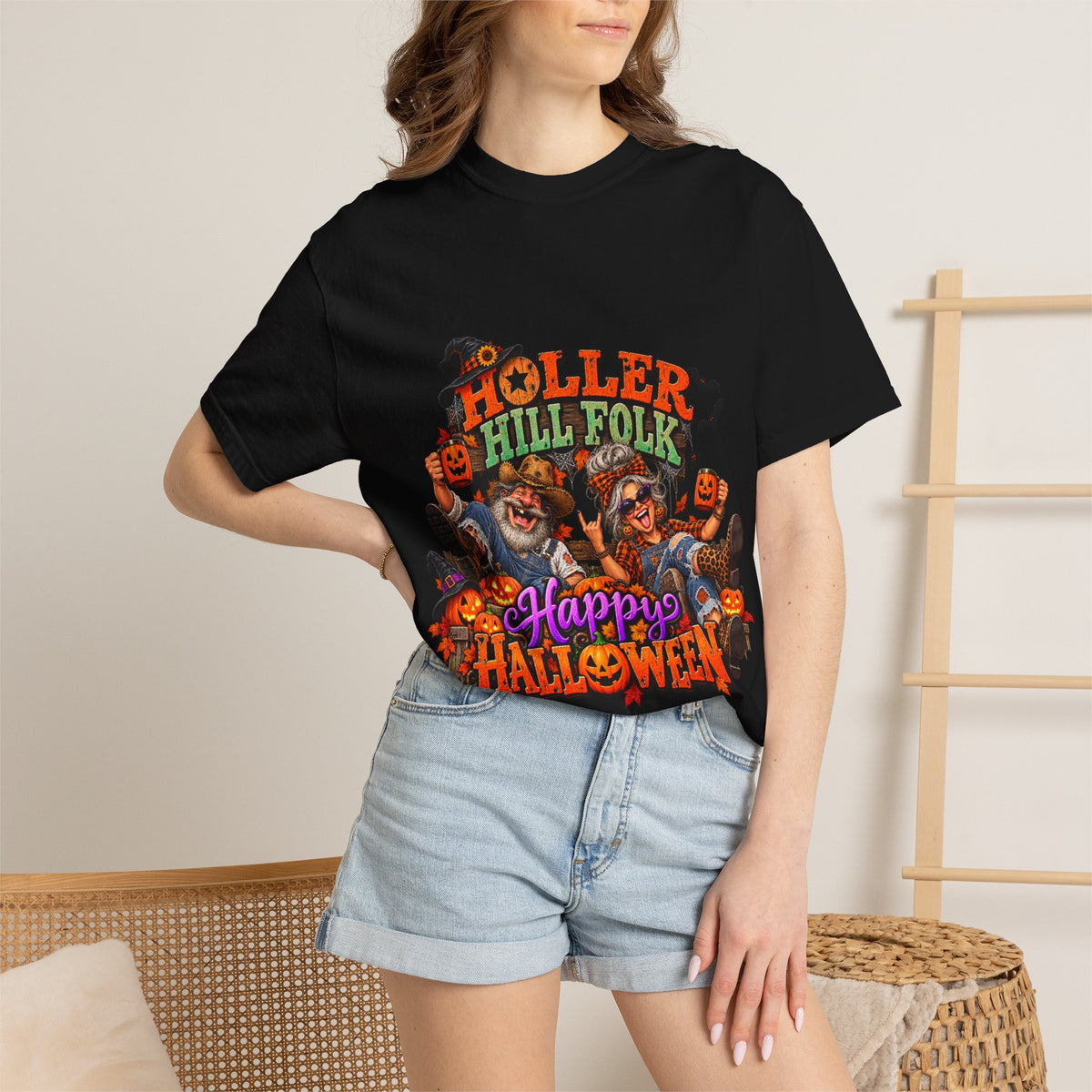 Halloween Holler Hill Folk T-Shirt — "Happy Halloween" Vintage Horror Design