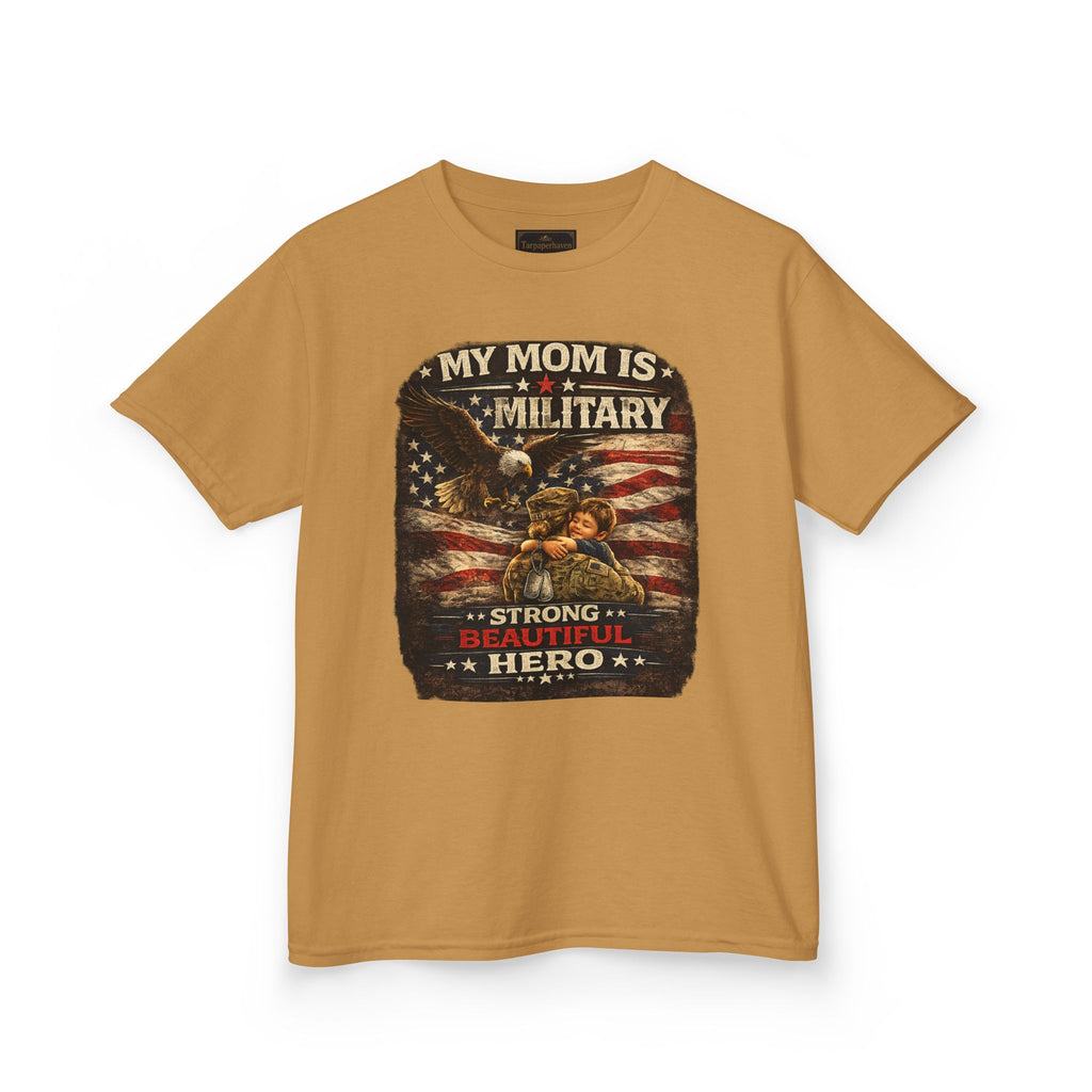 Kids Tee — "My Mom Is Military" Patriotic American Flag Shirt