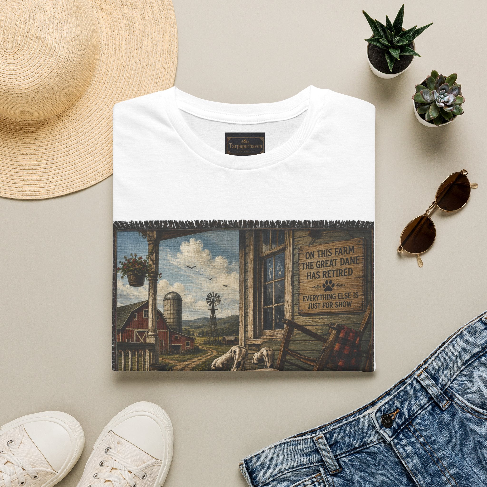 Great Dane Sleeping   Farmhouse Art T‑Shirt